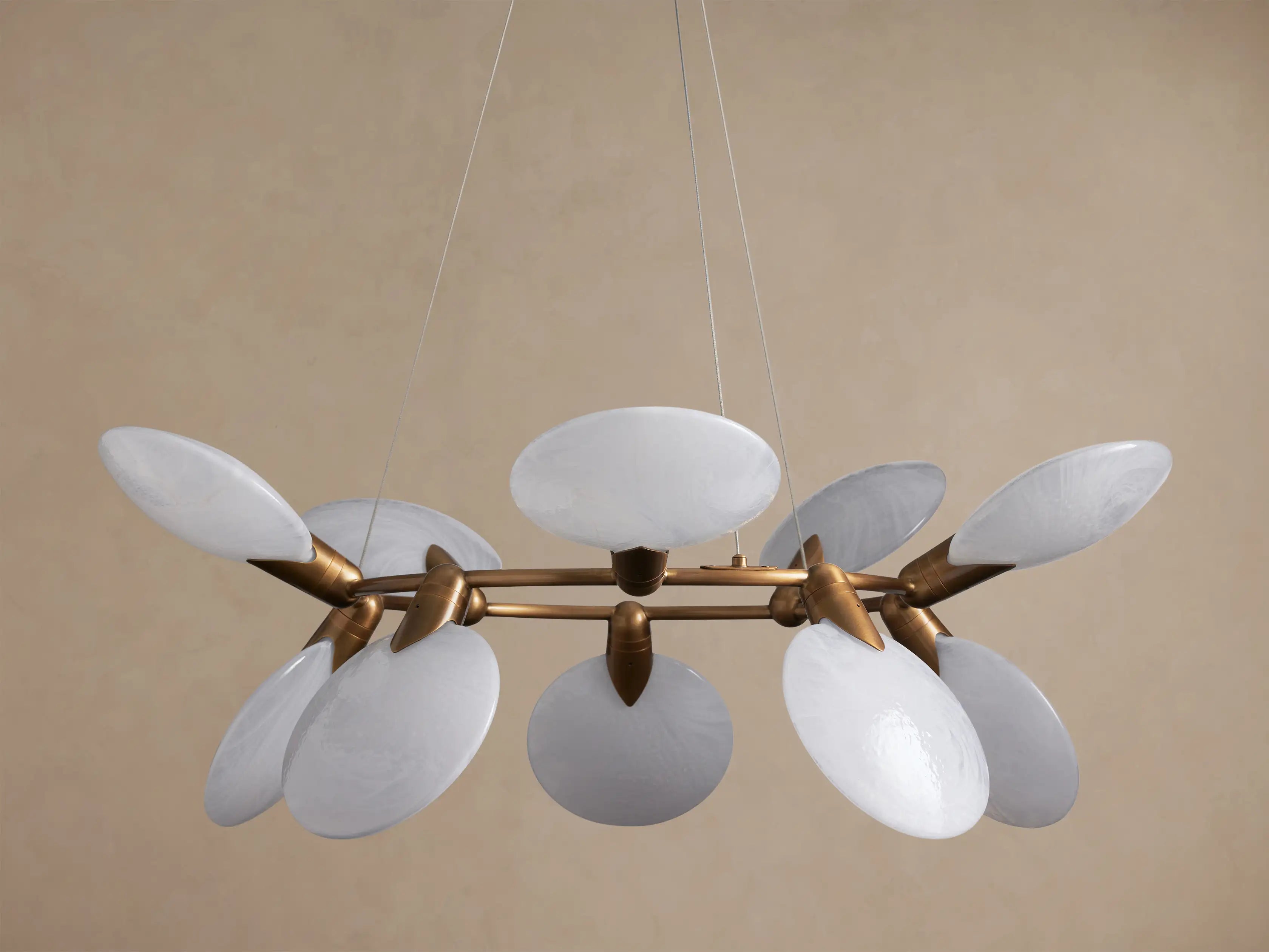 Glass Disc Chandelier for Dining Room | 10 Light Petal Discs 42 Inch Solid Brass Mid-century Modern Casalolalights