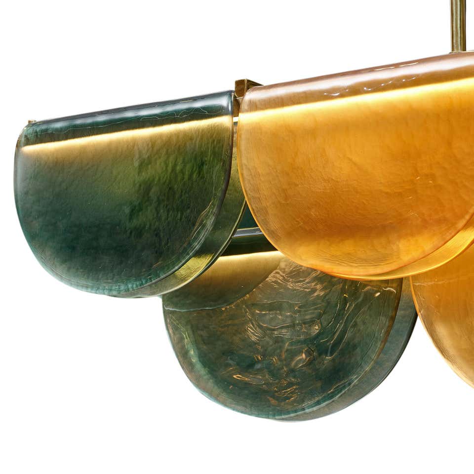 Petalo Linear Chandelier — Hand-Blown Olive Glass & Brass | CL89AGPETV