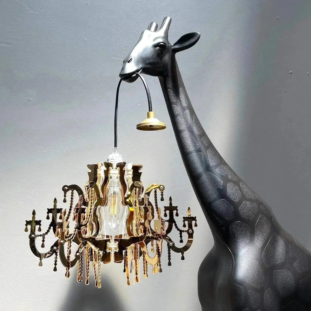 13ft Black Giraffe Sculpture Lamp with Crystal Chandelier | Statement Floor Living Room & Lobby Casalolalights Luxury