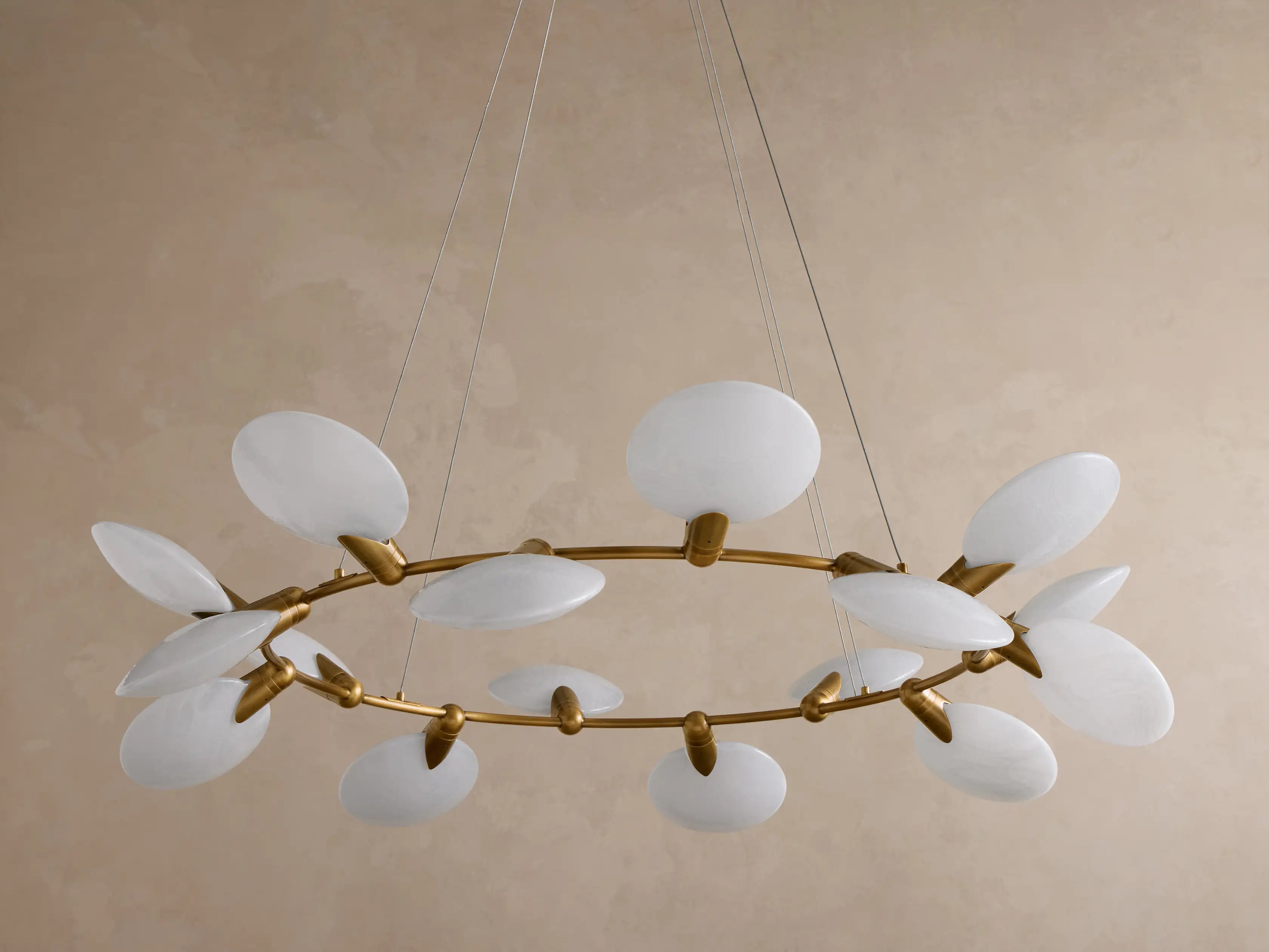 Large Glass Disc Chandelier for Dining Room | 16 Light 60 Inch Petal Discs Solid Brass Mid-century Casalolalights