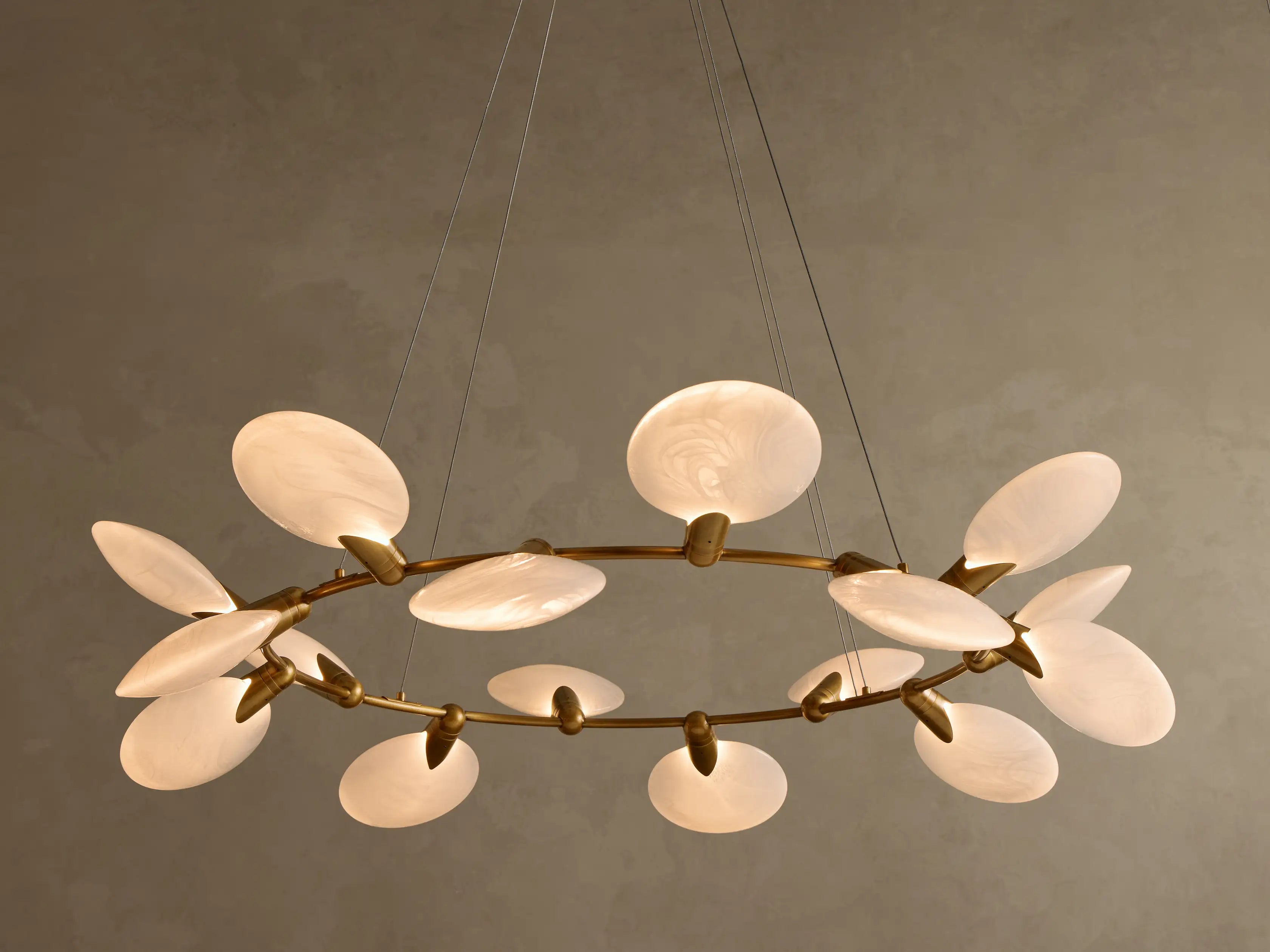 Large Glass Disc Chandelier for Dining Room | 16 Light 60 Inch Petal Discs Solid Brass Mid-century Casalolalights