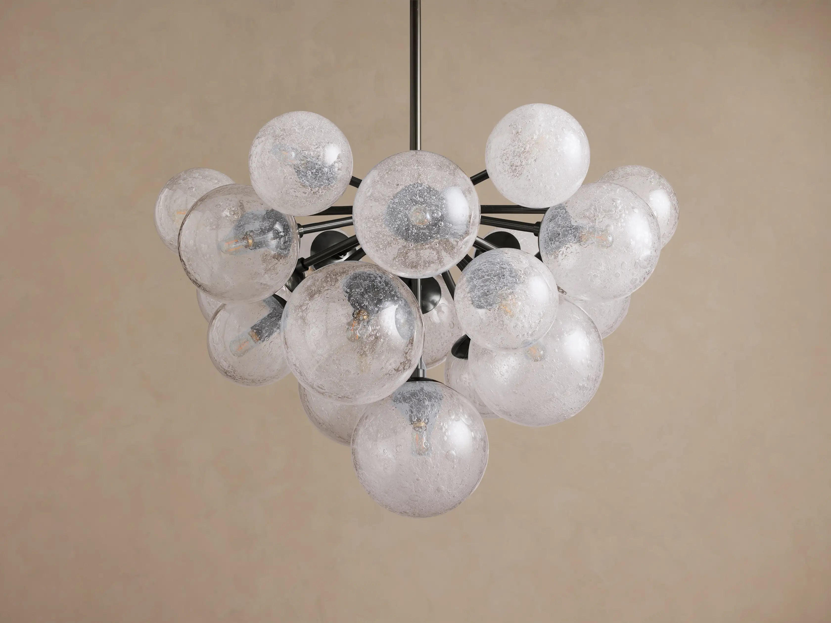 Bubble Glass Chandelier for Dining Room | 19 Light Seeded Globes 27 Inch Black Stainless Steel Casalolalights Luxury