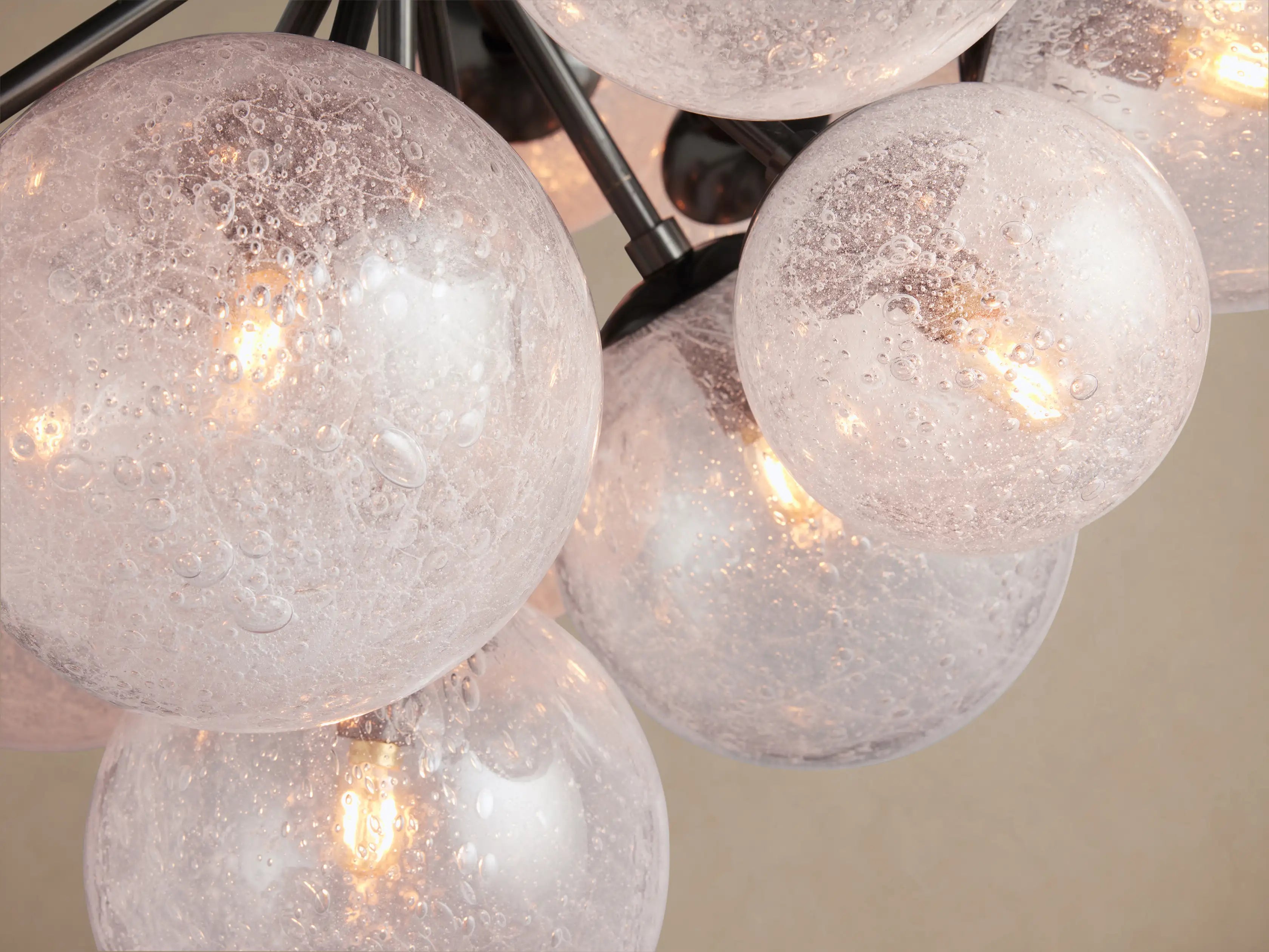 Bubble Glass Chandelier for Dining Room | 19 Light Seeded Globes 27 Inch Black Stainless Steel Casalolalights Luxury