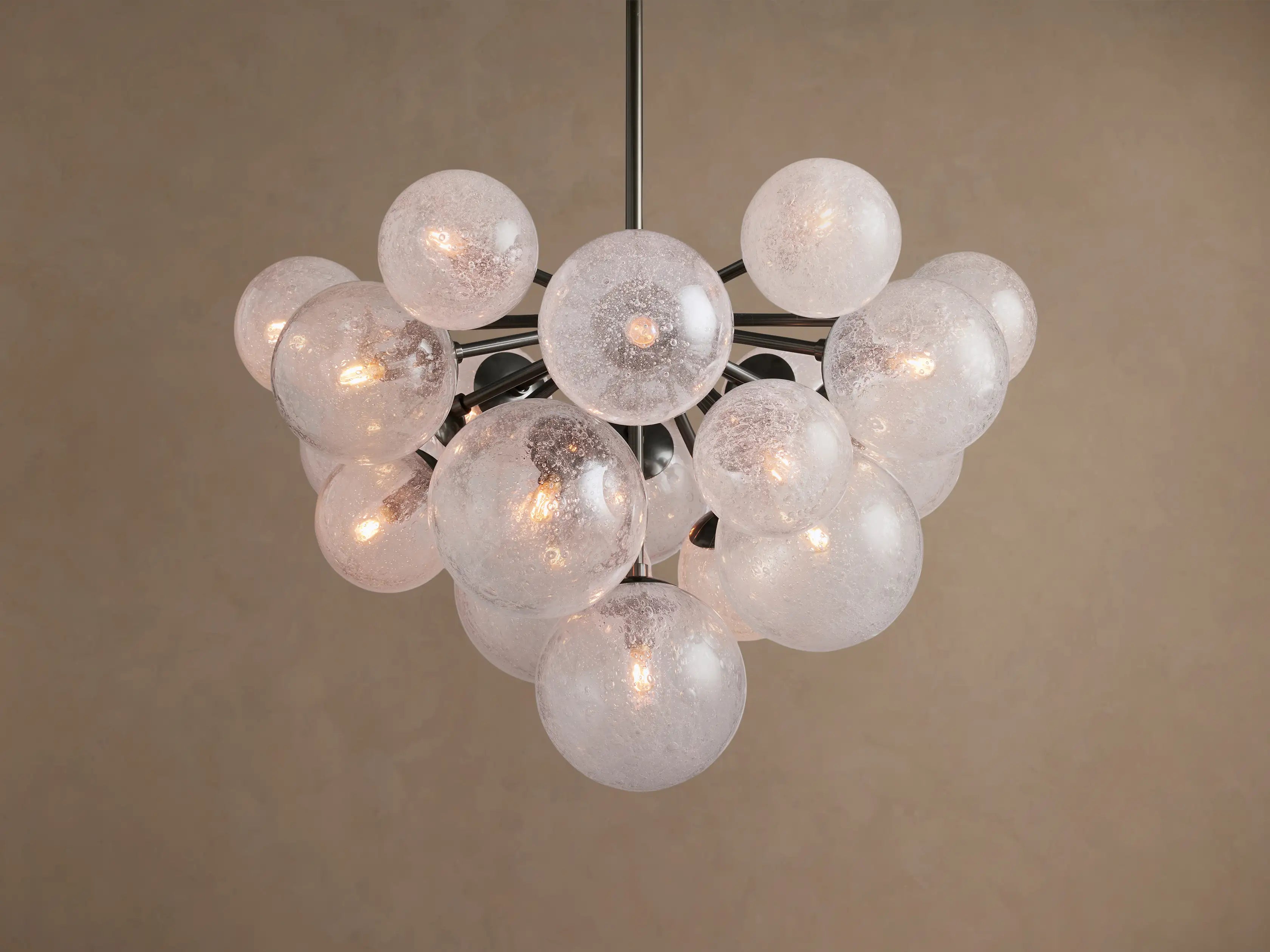 Bubble Glass Chandelier for Dining Room | 19 Light Seeded Globes 27 Inch Black Stainless Steel Casalolalights Luxury