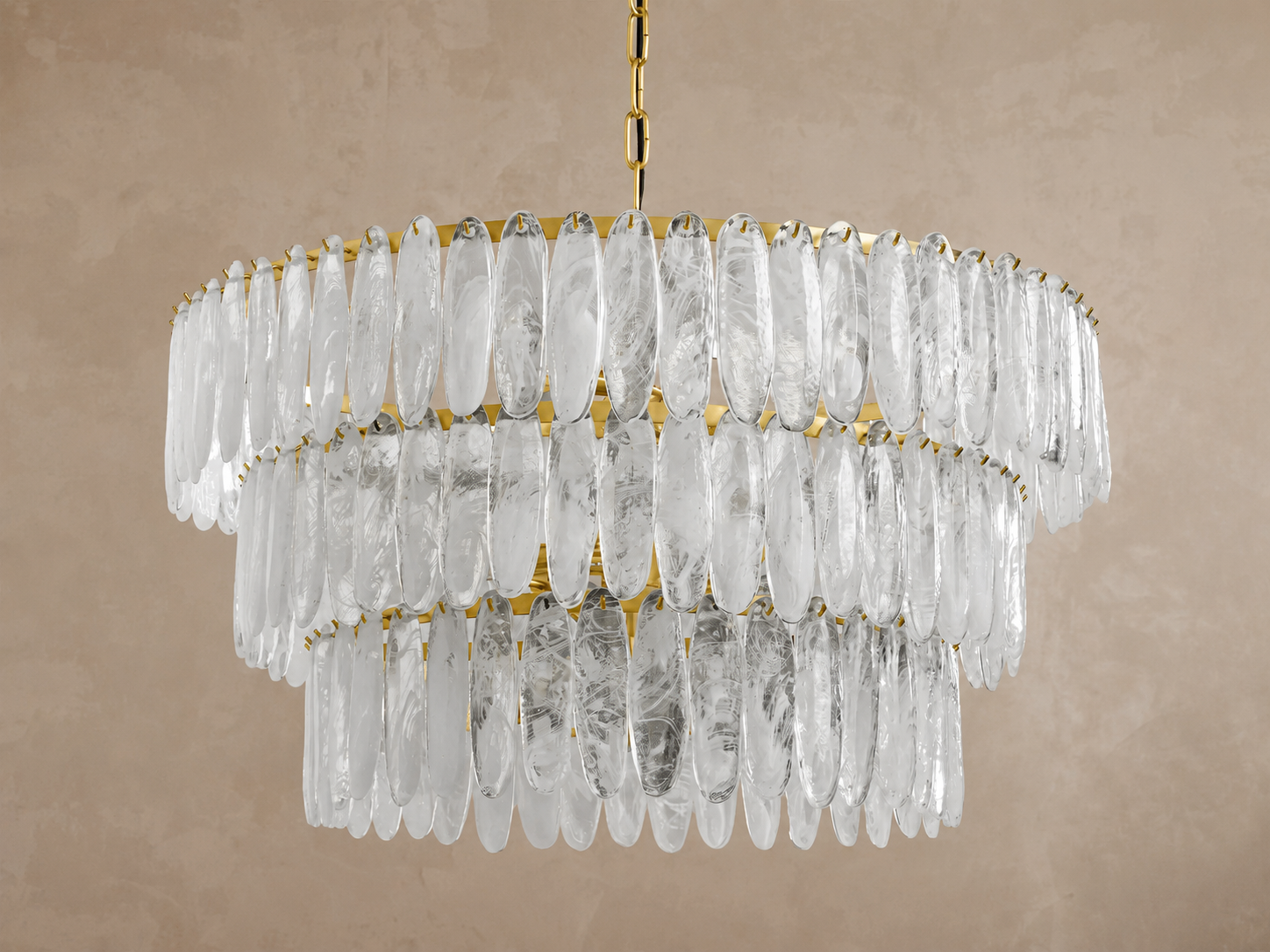 3-TIER SWIRLED GLASS CHANDELIER | 38 INCH SOLID BRASS | CLSWL098BR