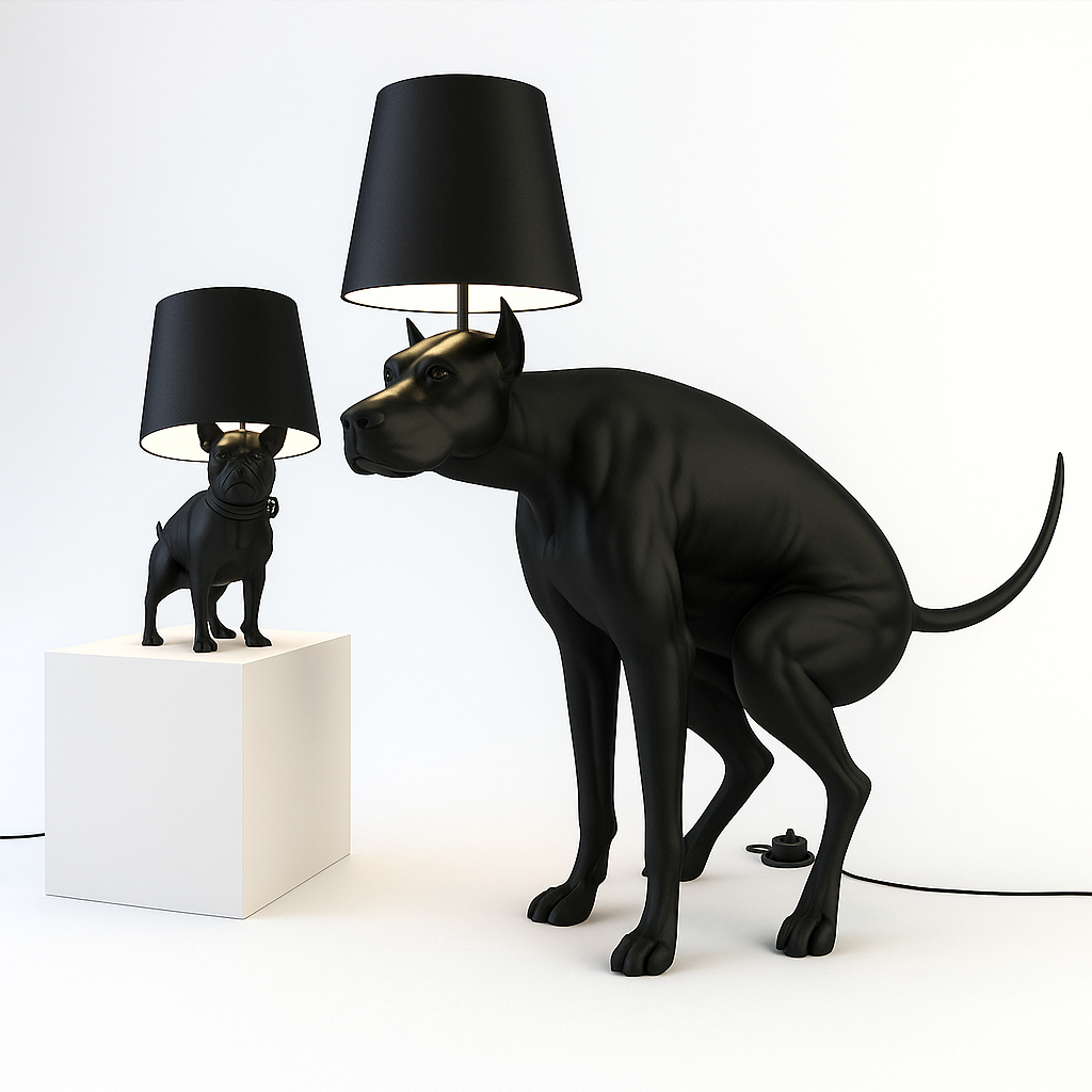 POOPING DOG FLOOR LAMP AND TABLE LAMP