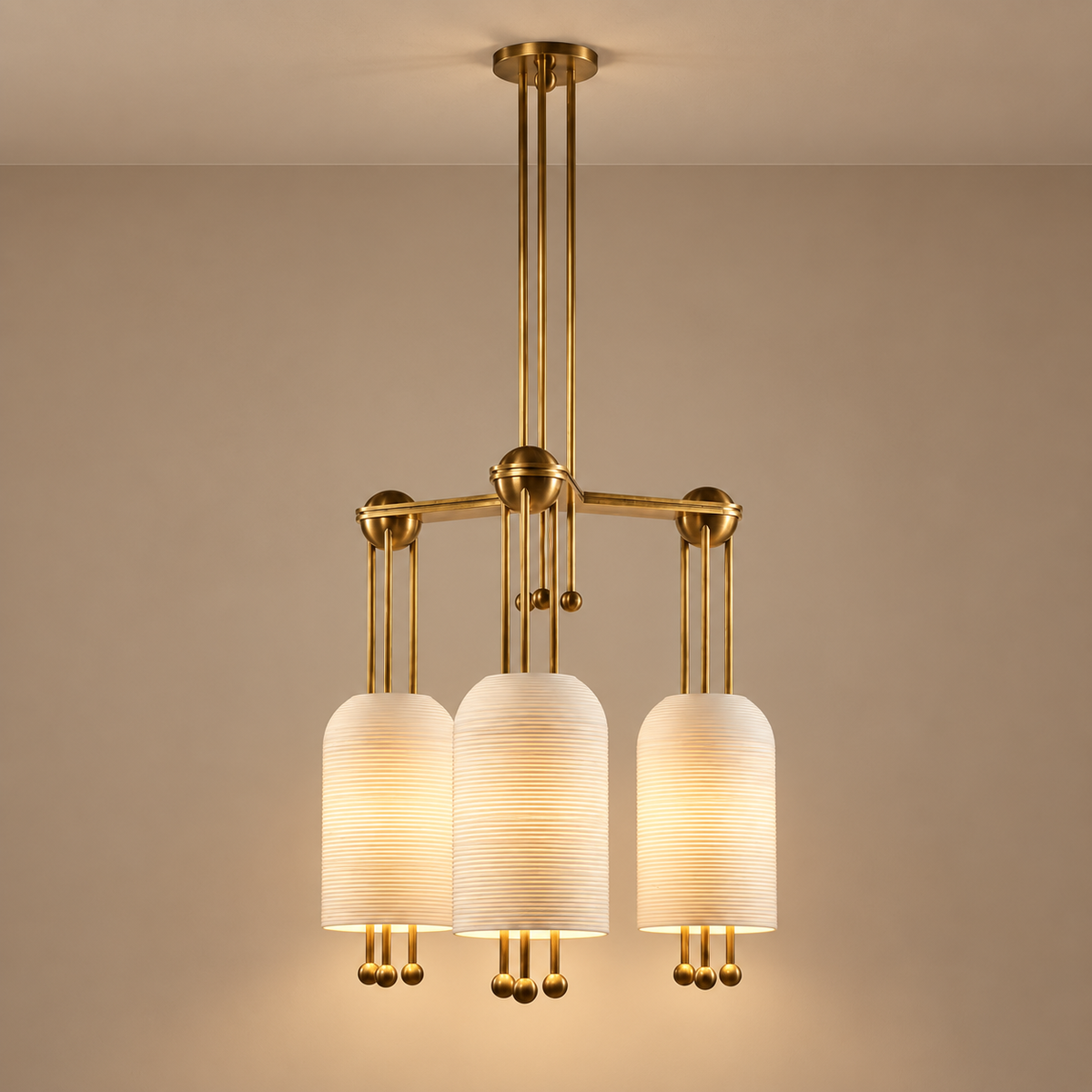 Ceramic Linear Chandelier Brass | Three Cast Shades no Bulbs in View Integrated Led Island Casalola Lights Luxury Lamps