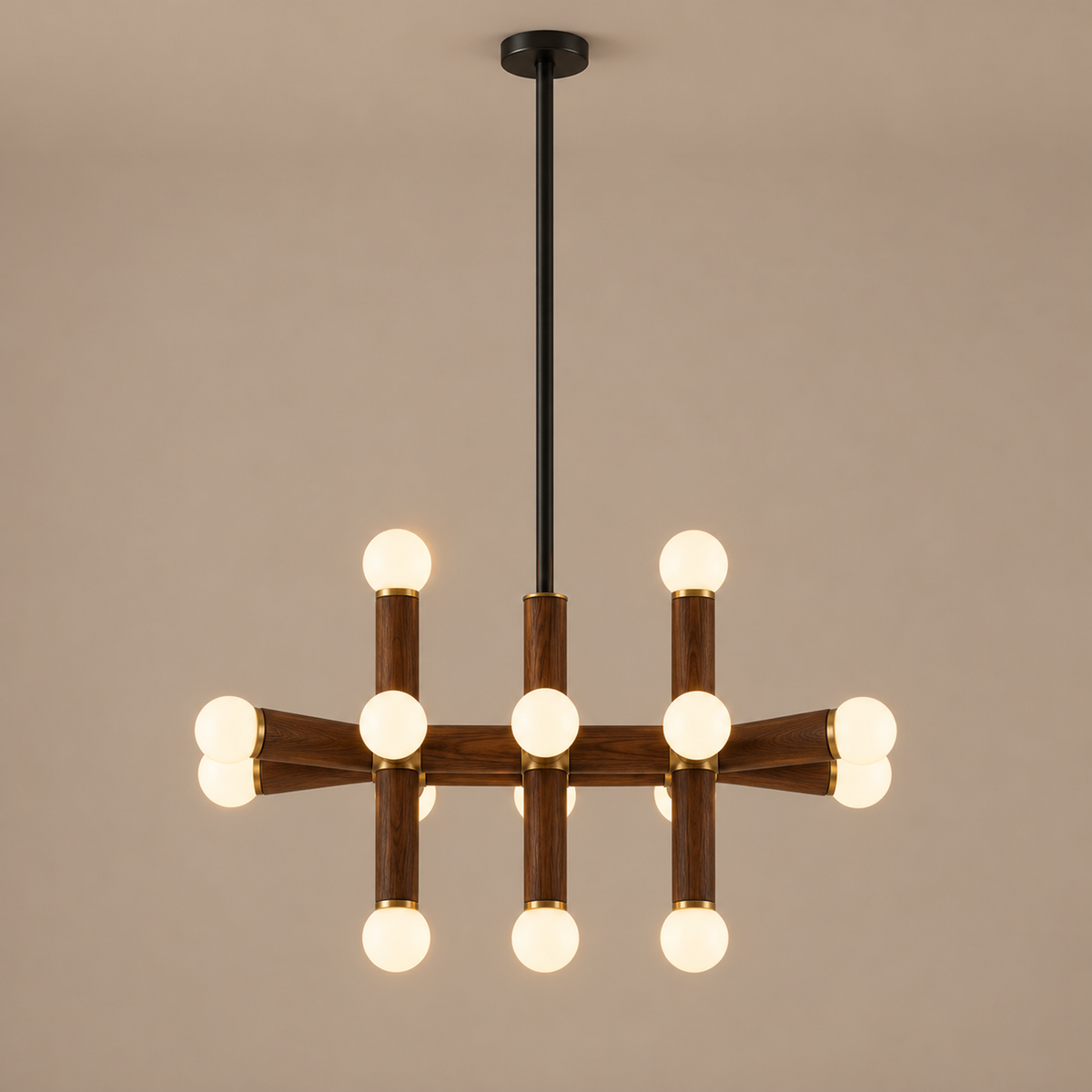 Wood Chandelier - 3-link 13 Glass Globes | Casalola Lights Luxury Lamps for Interior Designers
