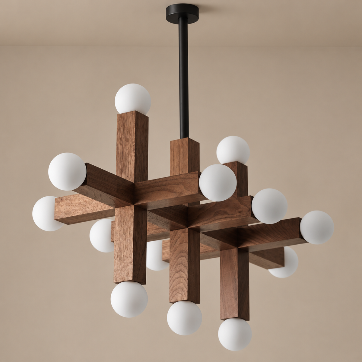 Wood Chandelier - 3-link 13 Glass Globes | Casalola Lights Luxury Lamps for Interior Designers