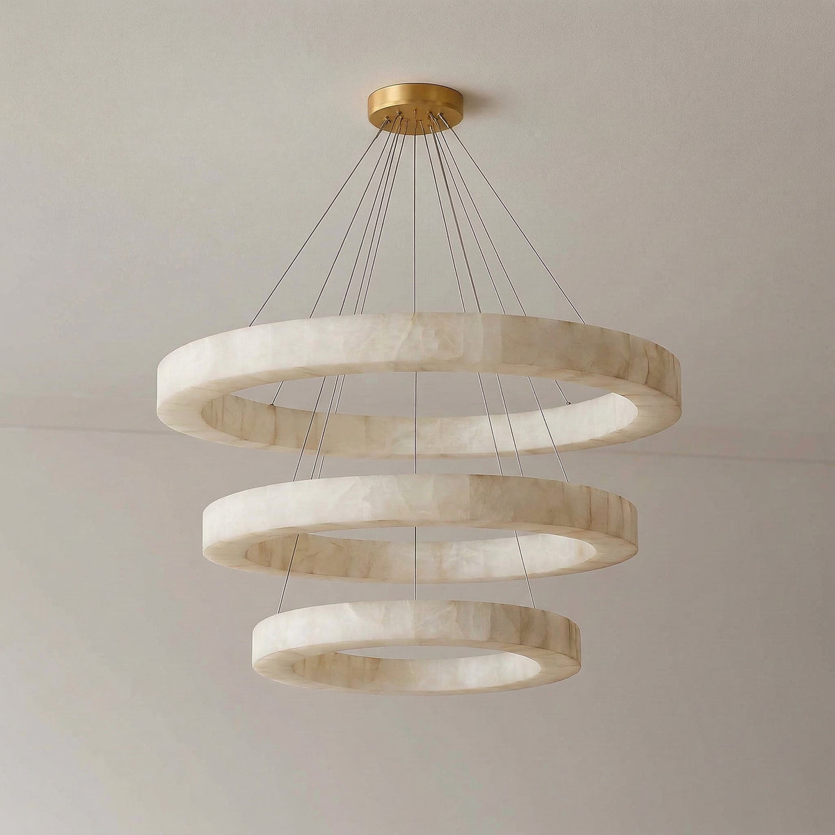 3-tier Round Alabaster Chandelier | Concentric Stone Halo Modern Sculptural Dining & Living Casalolalights Luxury Lamps