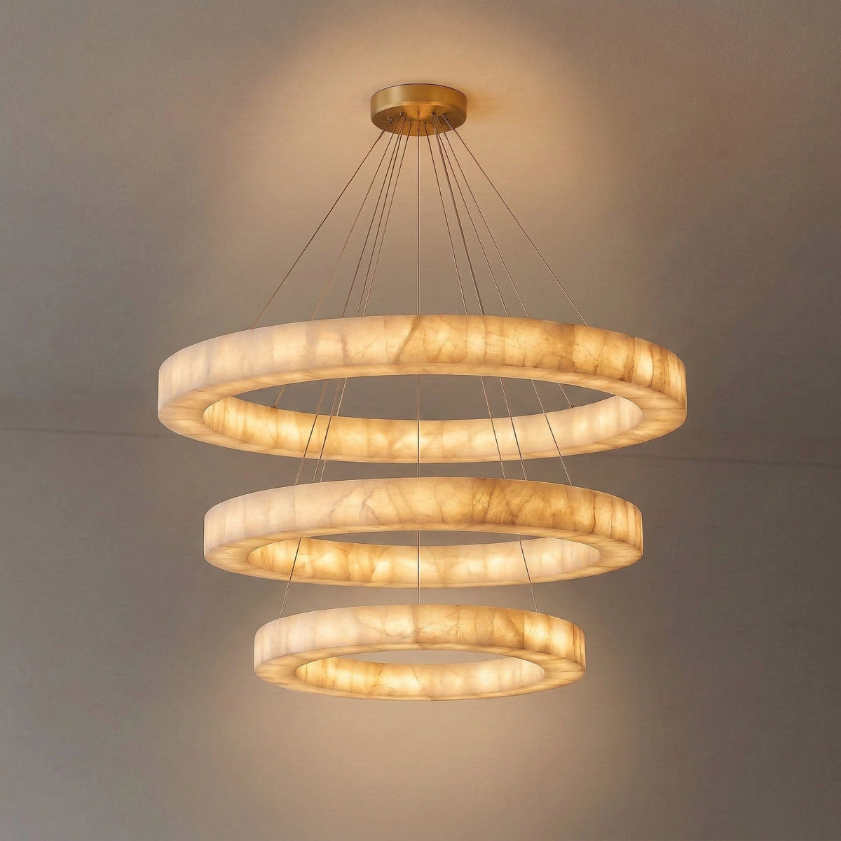 3-tier Round Alabaster Chandelier | Concentric Stone Halo Modern Sculptural Dining & Living Casalolalights Luxury Lamps
