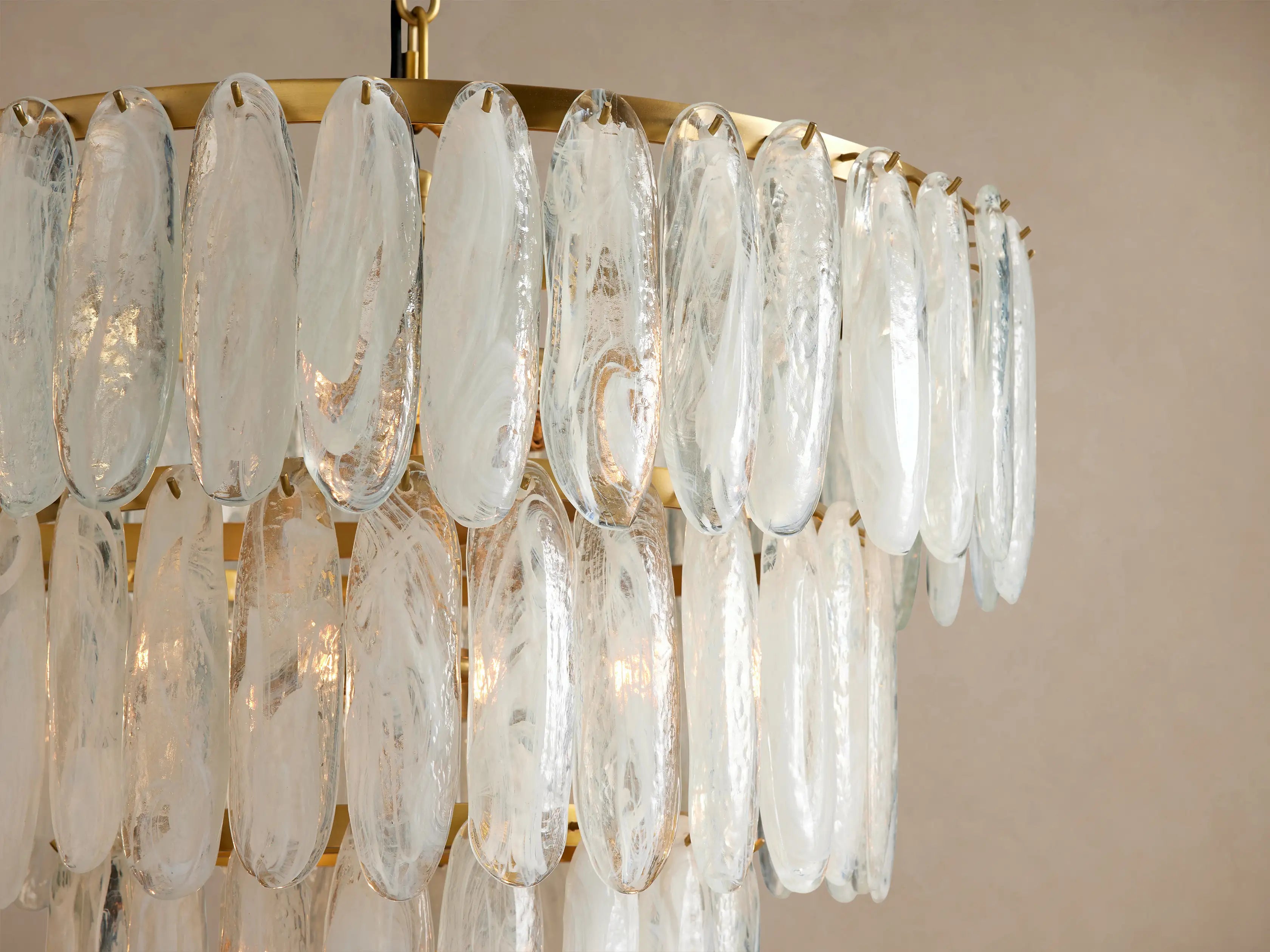 Tiered Glass Chandelier for Entryway | 3 Tier Hand-blown Swirl 26 Inch Solid Brass Art Deco Casalolalights Luxury Lamps