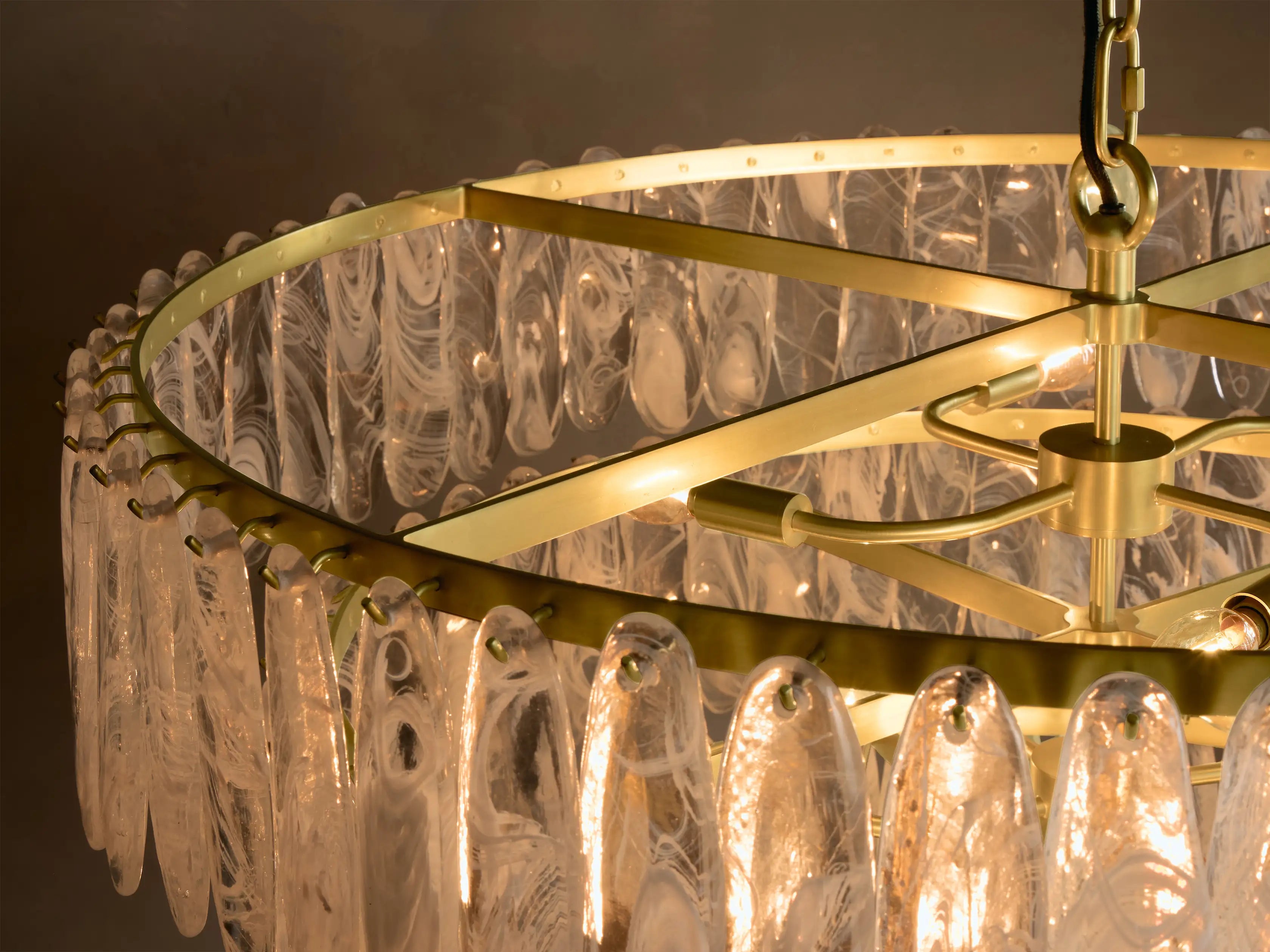 Tiered Glass Chandelier for Entryway | 3 Tier Hand-blown Swirl 26 Inch Solid Brass Art Deco Casalolalights Luxury Lamps