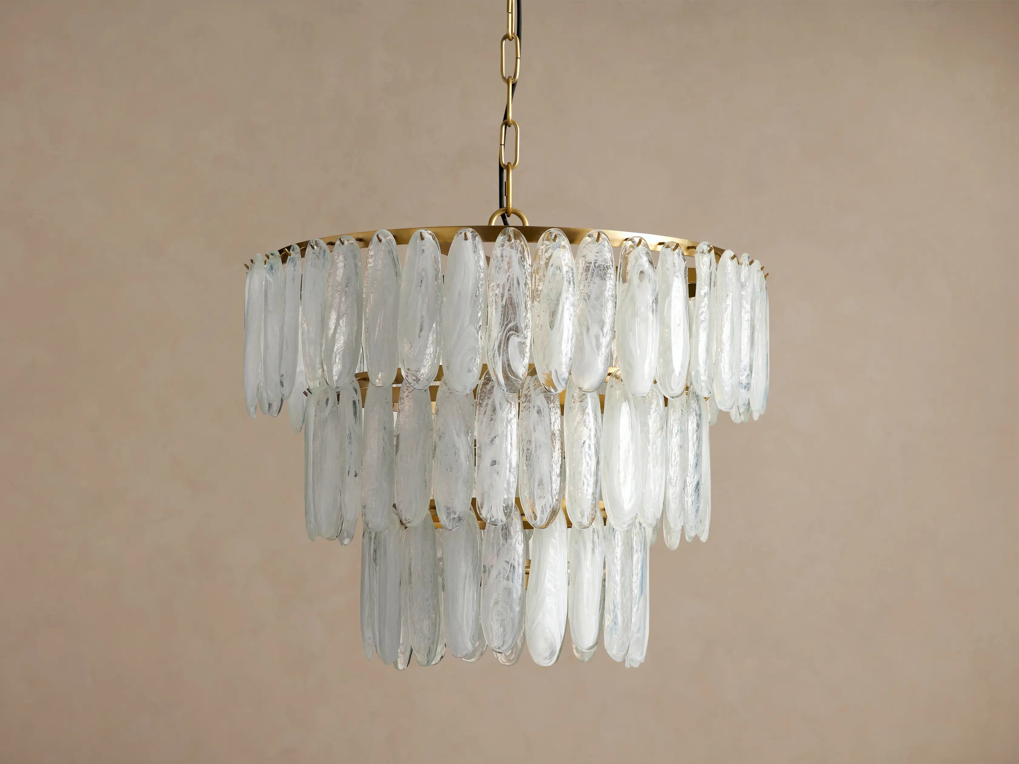 Tiered Glass Chandelier for Entryway | 3 Tier Hand-blown Swirl 26 Inch Solid Brass Art Deco Casalolalights Luxury Lamps