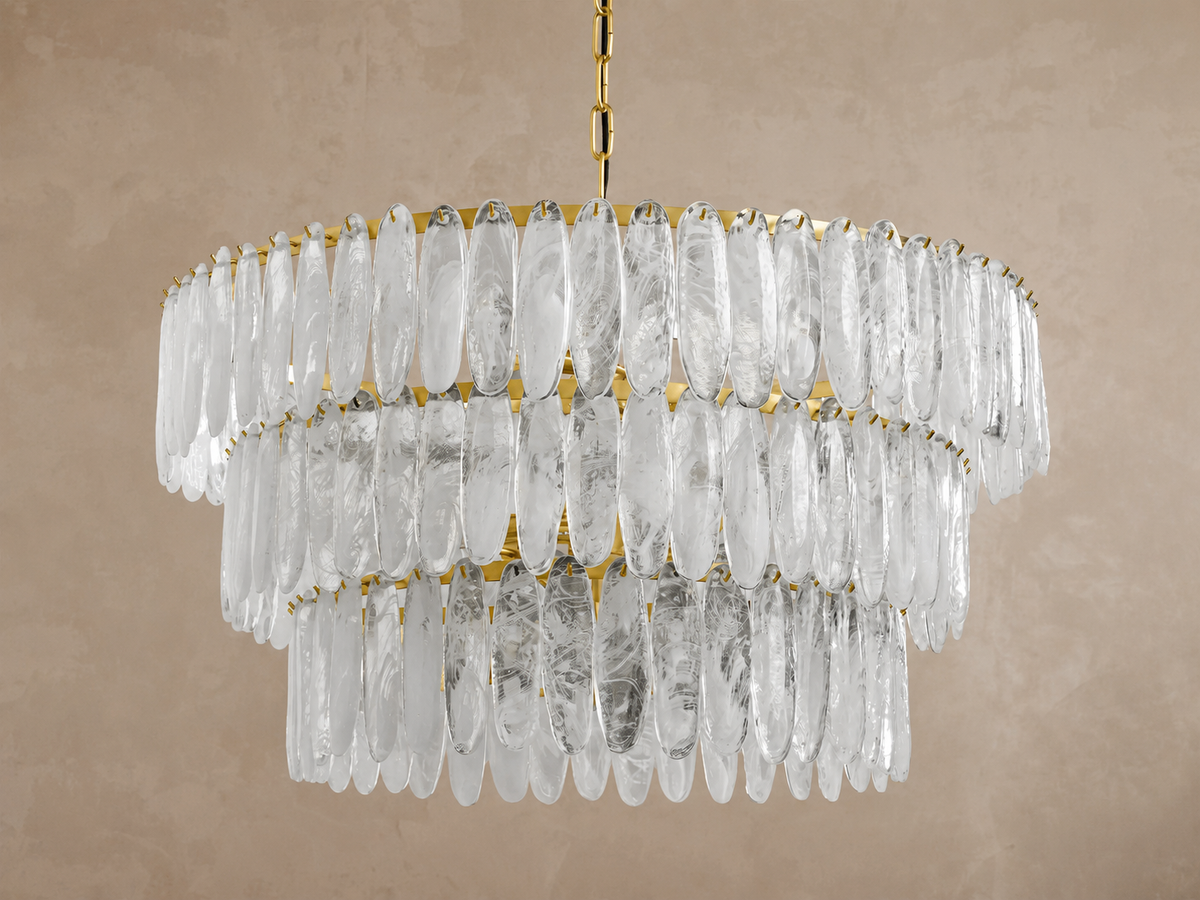 Tiered Glass Chandelier for Dining Room | 3 Tier Hand-blown Swirl 38 Inch Solid Brass Art Deco Casalolalights Luxury