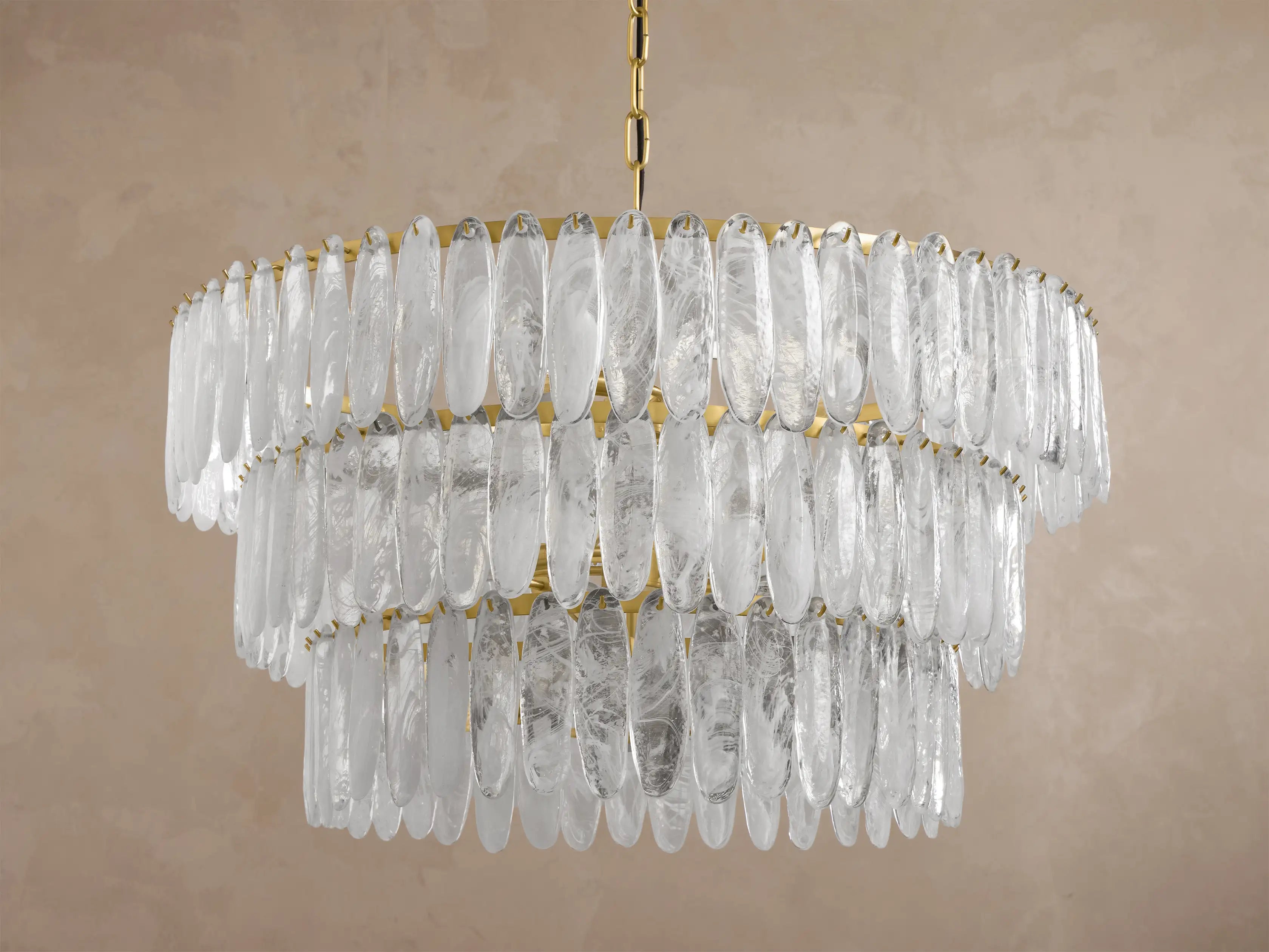 Tiered Glass Chandelier for Dining Room | 3 Tier Hand-blown Swirl 38 Inch Solid Brass Art Deco Casalolalights Luxury