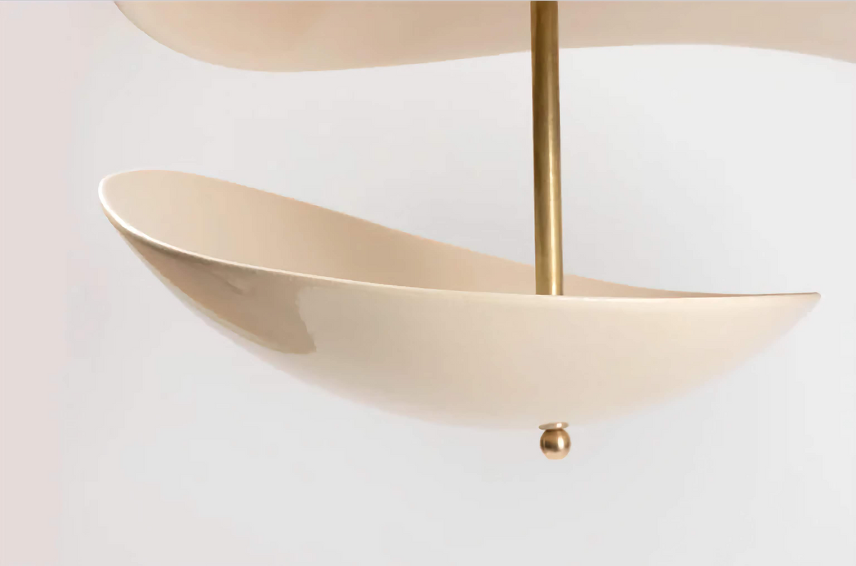 4-tier Ceramic Sculptural Pendant | Curved-tier Brass-stem Light Organic Modern Dining Casalolalights Luxury Lamps