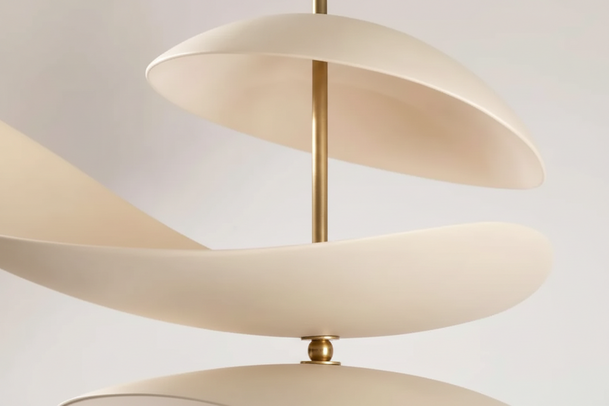 4-tier Ceramic Sculptural Pendant | Curved-tier Brass-stem Light Organic Modern Dining Casalolalights Luxury Lamps
