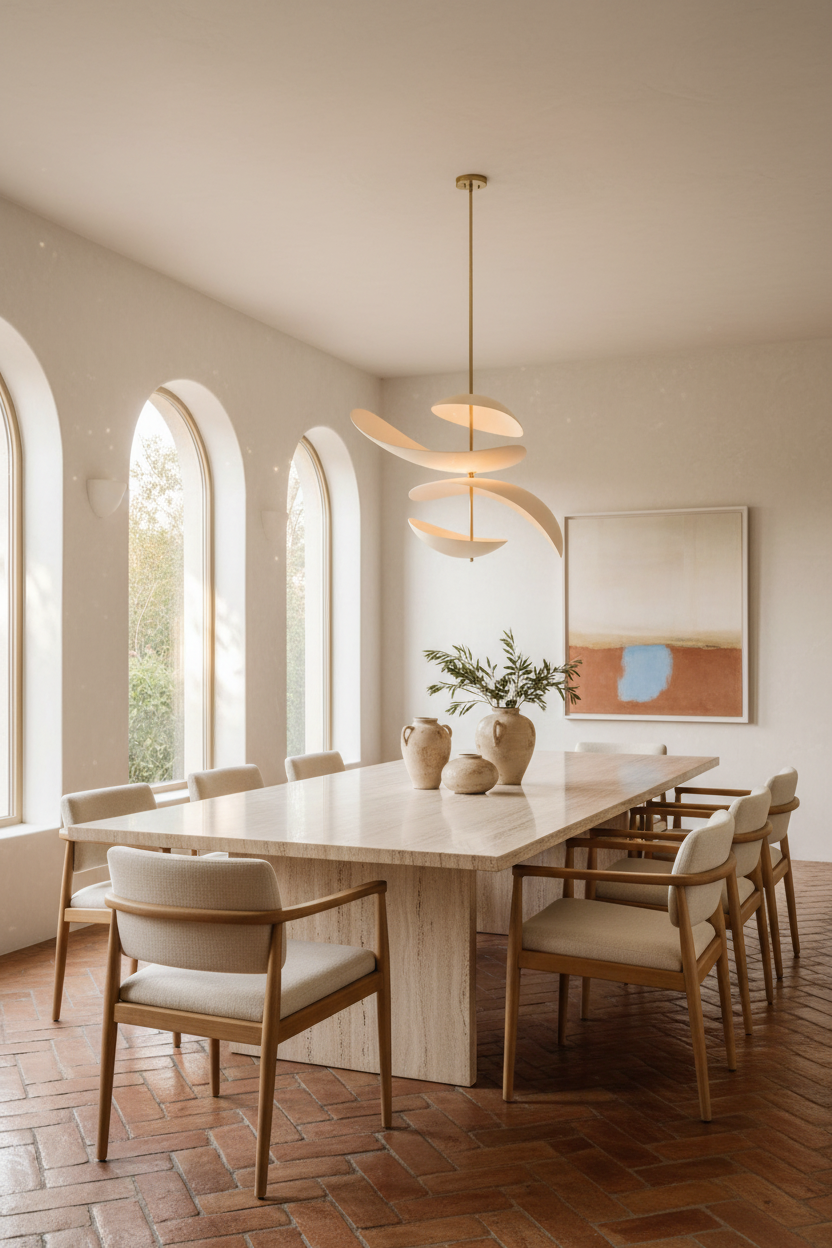 4-tier Ceramic Sculptural Pendant | Curved-tier Brass-stem Light Organic Modern Dining Casalolalights Luxury Lamps