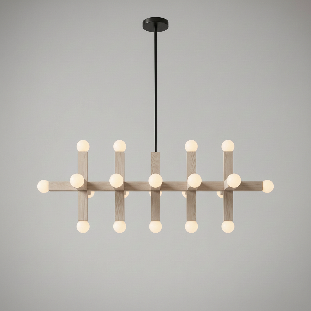 Walnut & Opal Glass Chandelier | 20-light Modular Wood-beam Japandi Modern Dining Loft Casalolalights Luxury Lamps