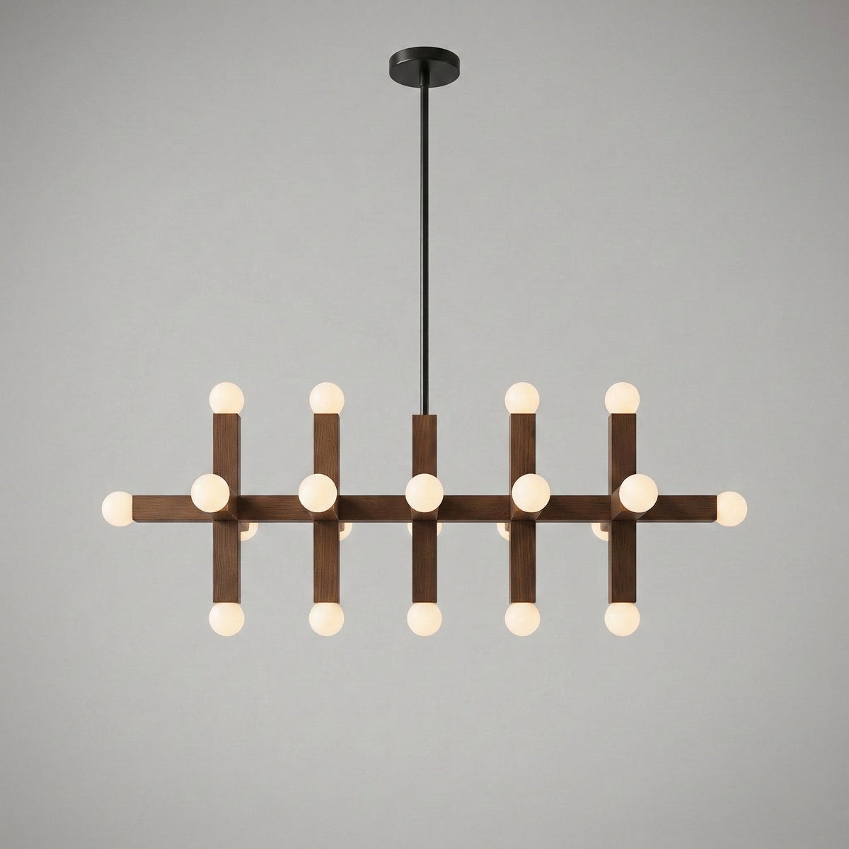 Walnut & Opal Glass Chandelier | 20-light Modular Wood-beam Japandi Modern Dining Loft Casalolalights Luxury Lamps