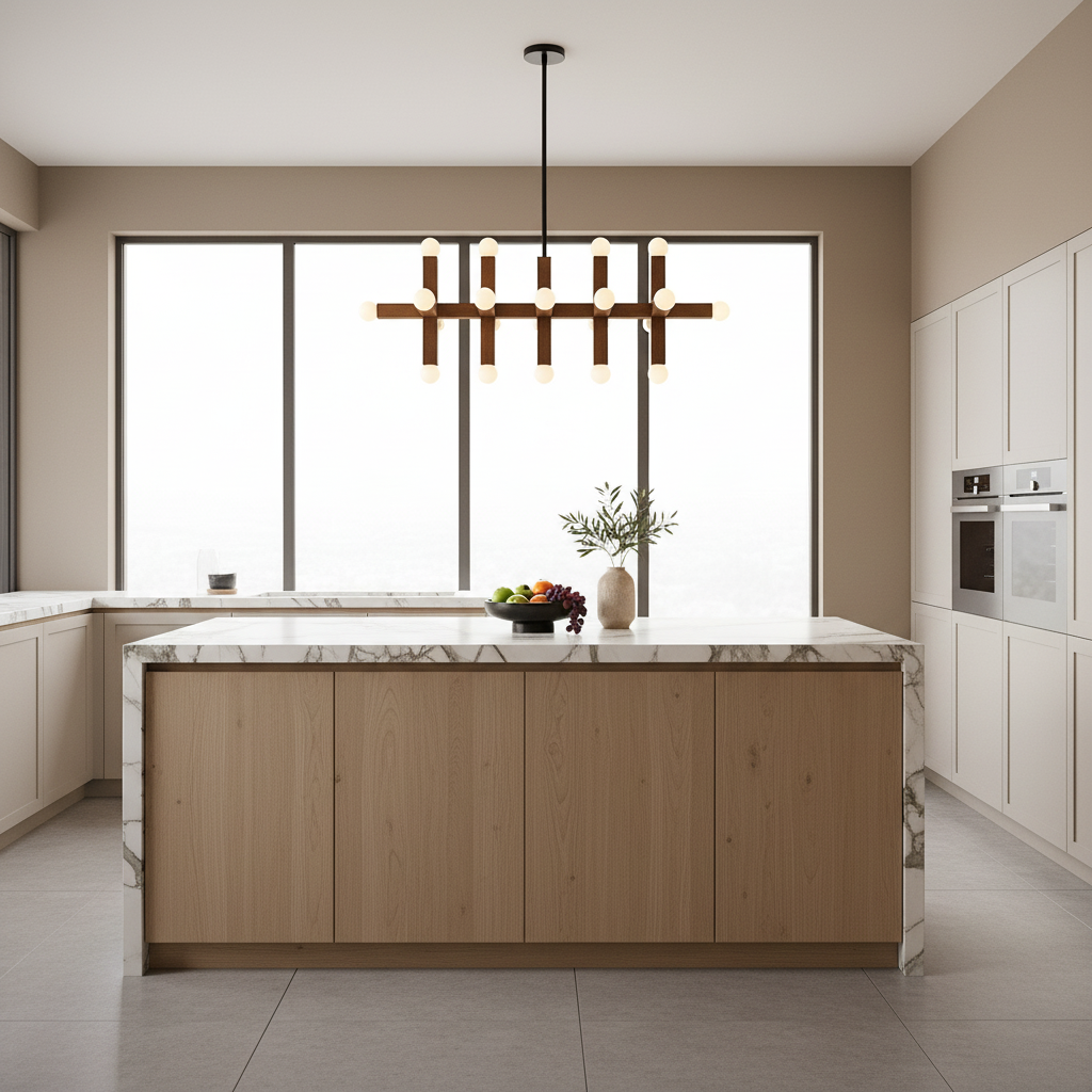 Walnut & Opal Glass Chandelier | 20-light Modular Wood-beam Japandi Modern Dining Loft Casalolalights Luxury Lamps