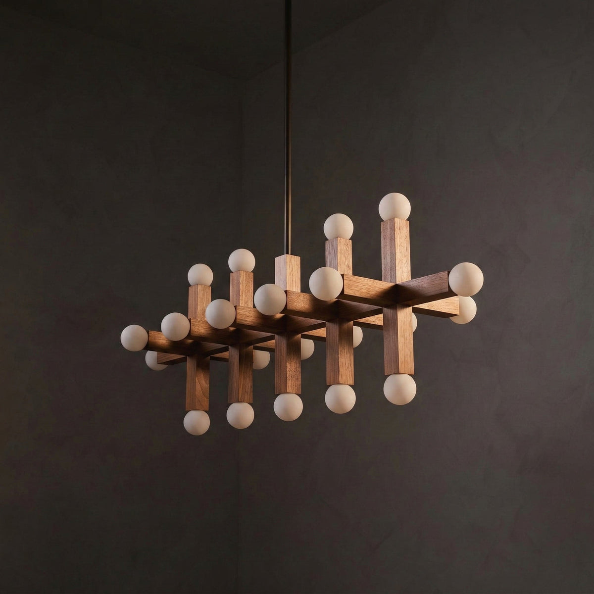 Walnut & Opal Glass Chandelier | 20-light Modular Wood-beam Japandi Modern Dining Loft Casalolalights Luxury Lamps