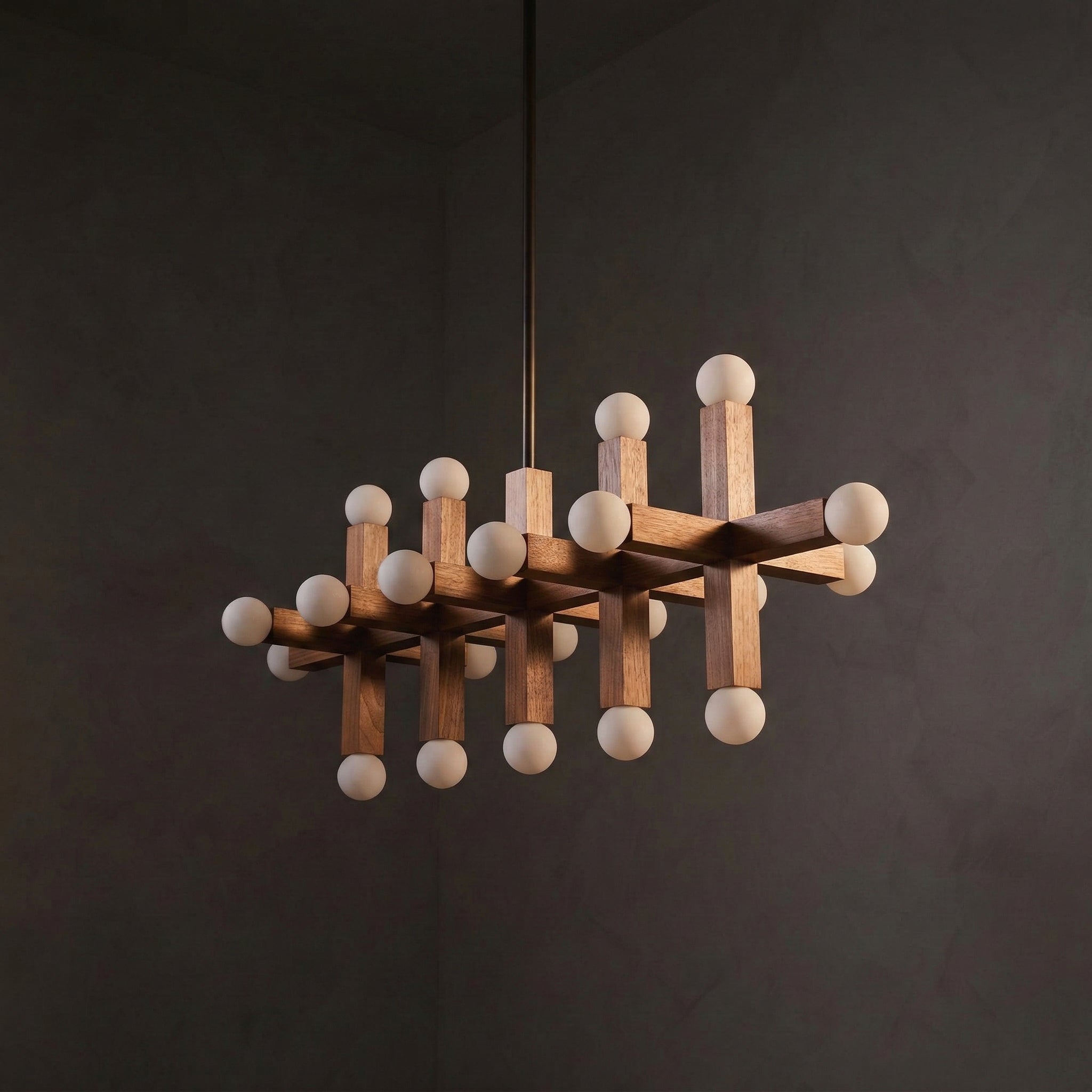 Union 5 20-light Walnut Chandelier | Japandi Wood Pendant Lighting | for High-end Interiors Casalolalights Luxury Lamps