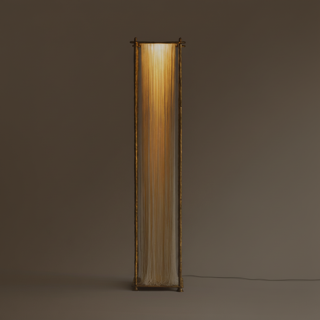 Cascade Silk Tassel Column Floor Lamp | 183cm Antique Brass Sculptural Series
