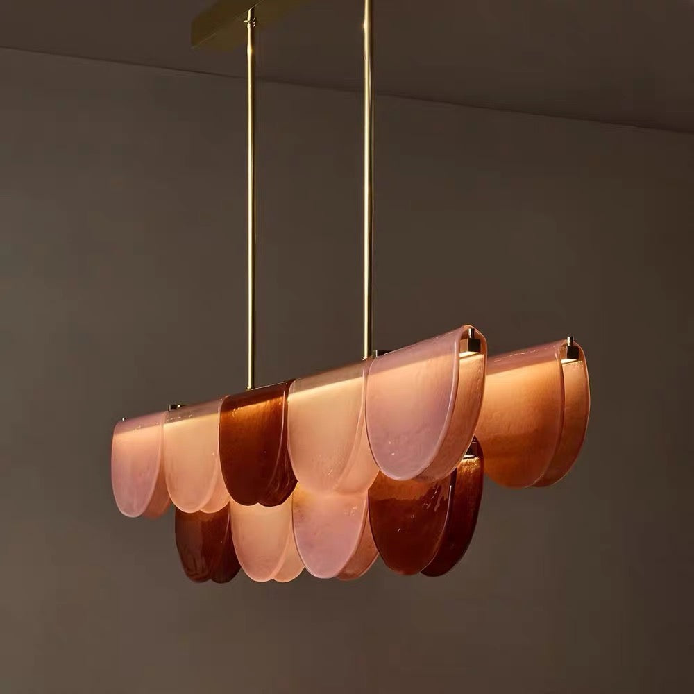 Petalo Linear Chandelier — Hand-Blown Burgundy Glass & Brass | CL89AGPET