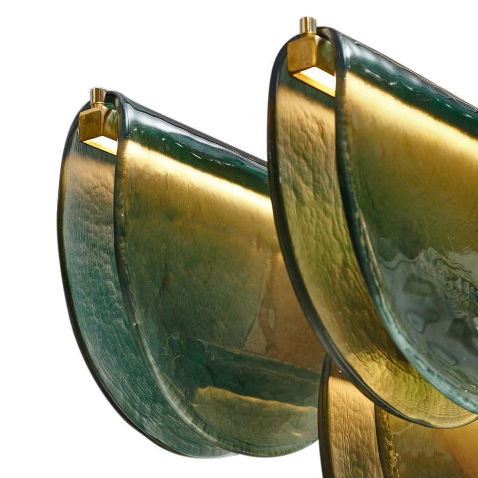 Petalo Linear Chandelier — Hand-Blown Olive Glass & Brass | CL89AGPETV