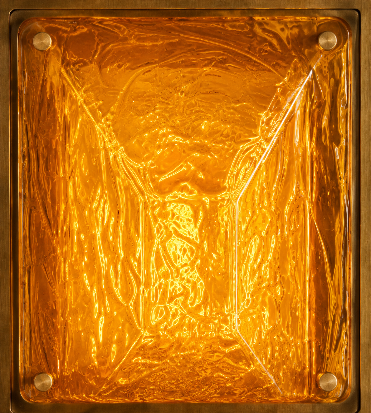 SCULPTURAL AMBER TAPERED GLASS & BRASS FLOOR LAMP
