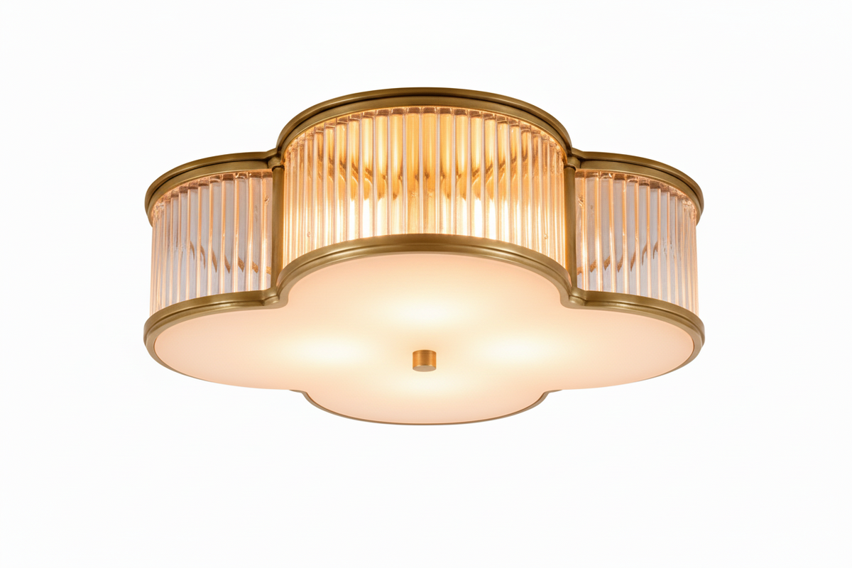 QUADRIFOGLIO FLUTED GLASS FLUSH MOUNT | ANTIQUE BRASS | CLQDF401NBCG