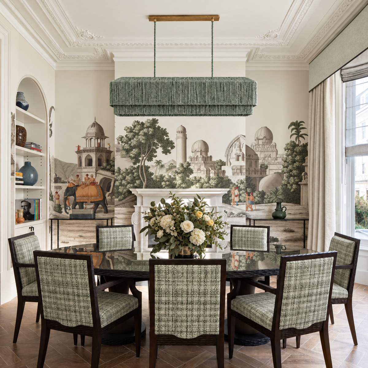 The Salma Linear Chandelier | Green Rattan & Copper | CLSLM-GR