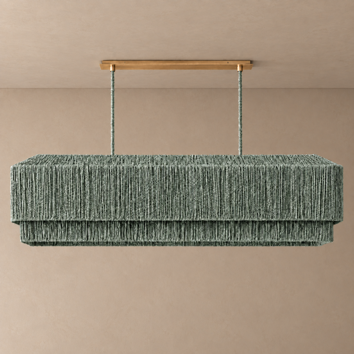 The Salma Linear Chandelier | Green Rattan & Copper | CLSLM-GR