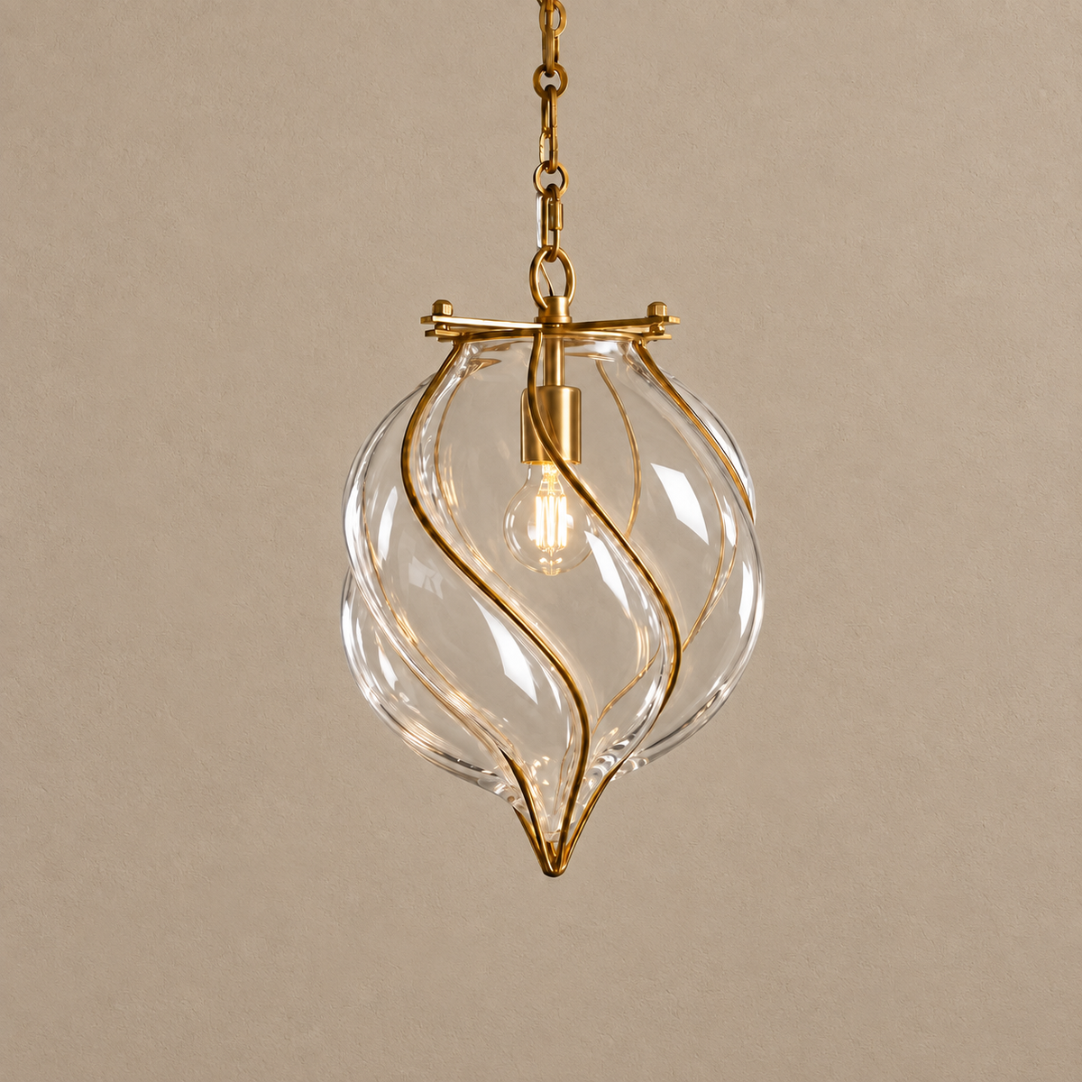 The Belluno Lantern | Clear Glass & Brass Pendant | CLND038-C