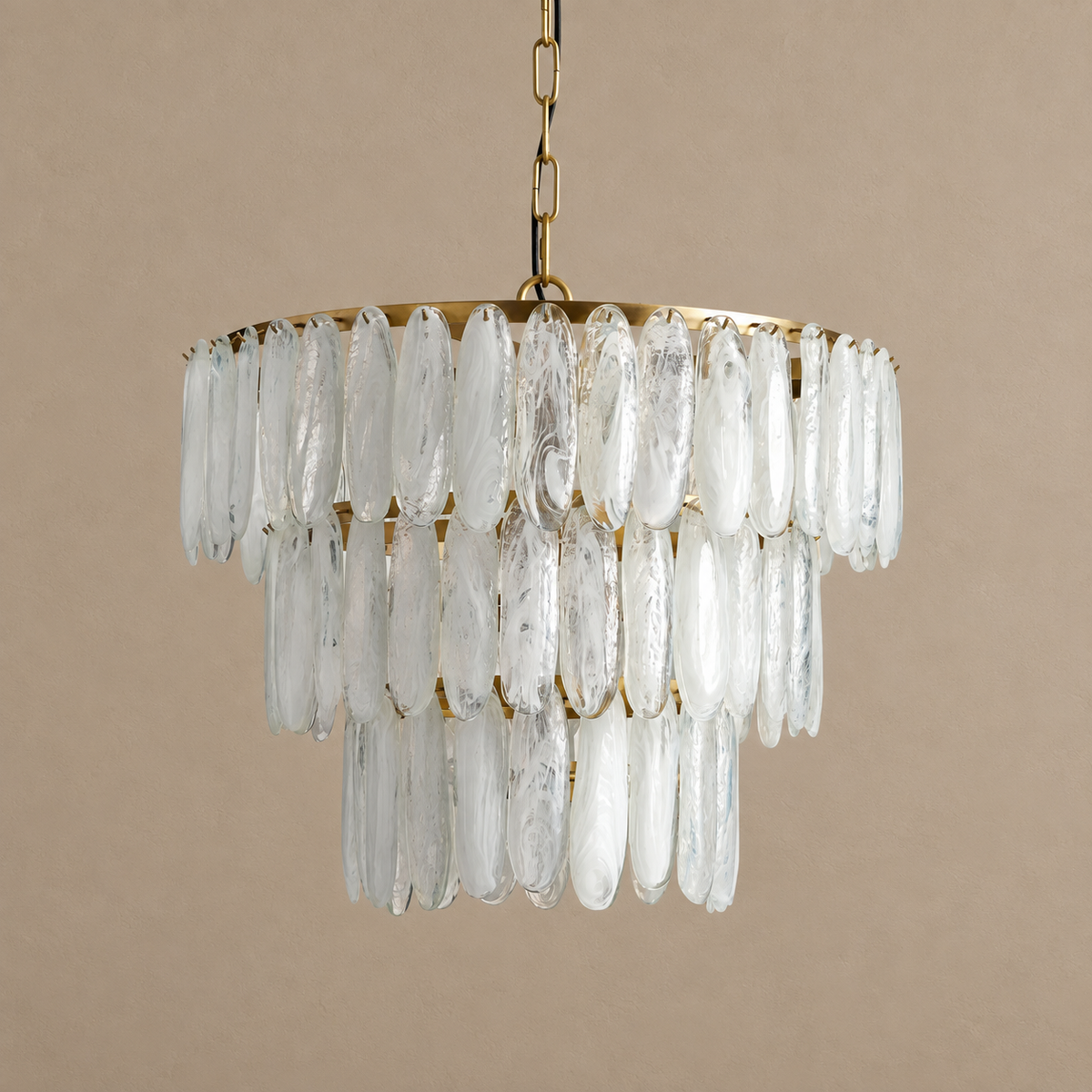 SWIRLED GLASS CHANDELIER | 3-TIER BRASS | CLSWL067BR