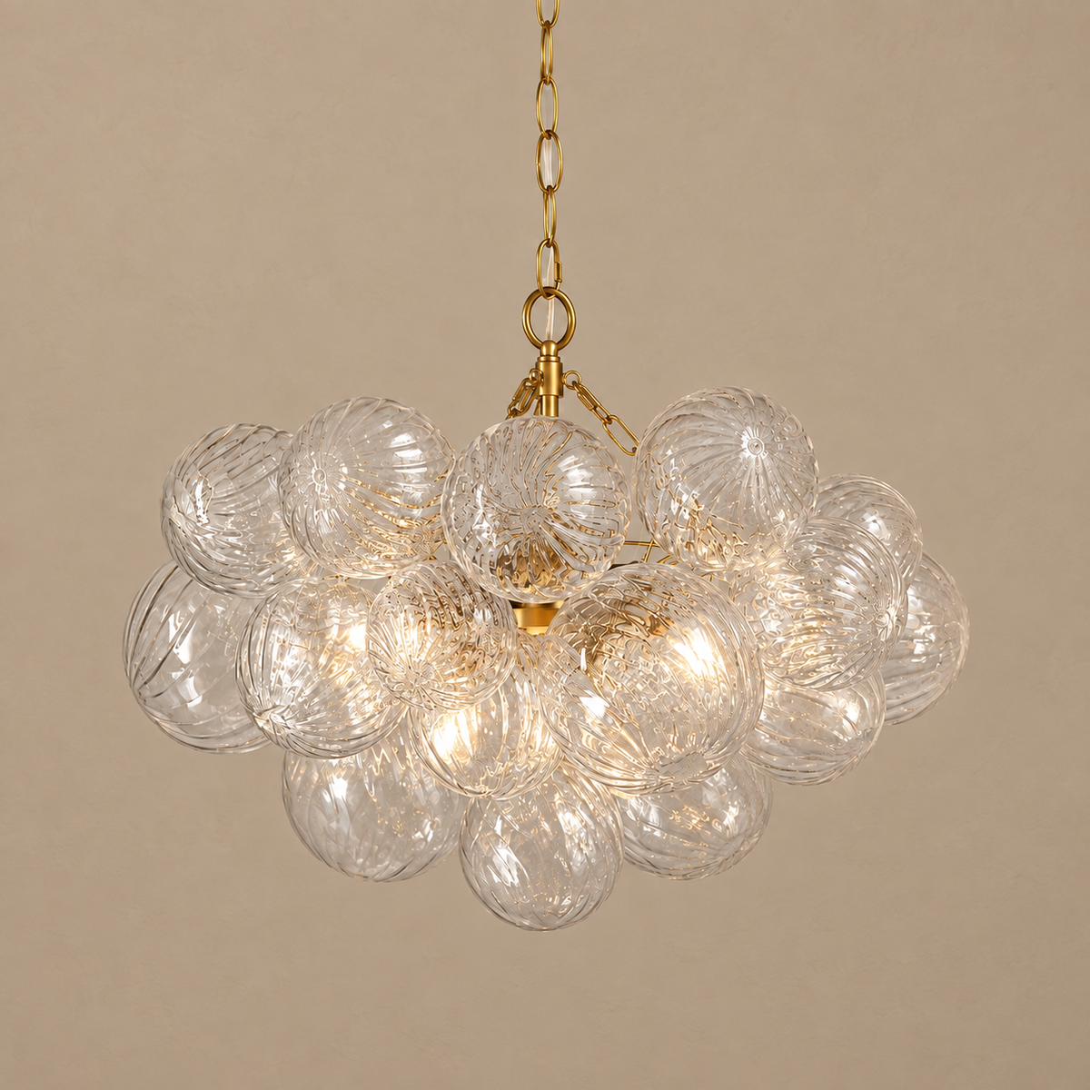 The Quinn Chandelier | Hand-Blown Clear Glass & Brass | CLQUN