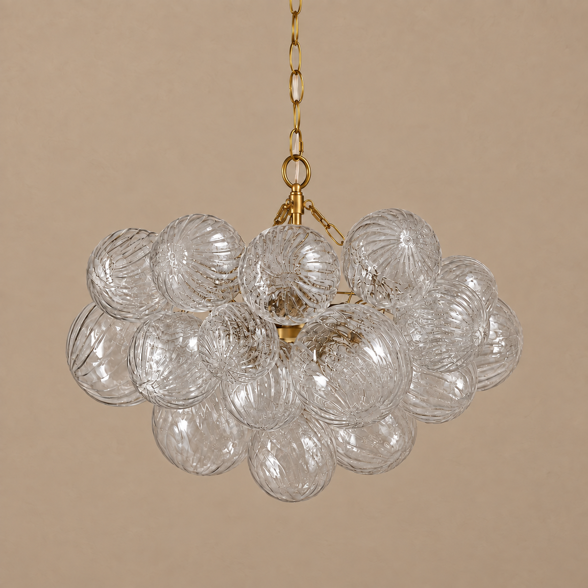 The Quinn Chandelier | Hand-Blown Clear Glass & Brass | CLQUN