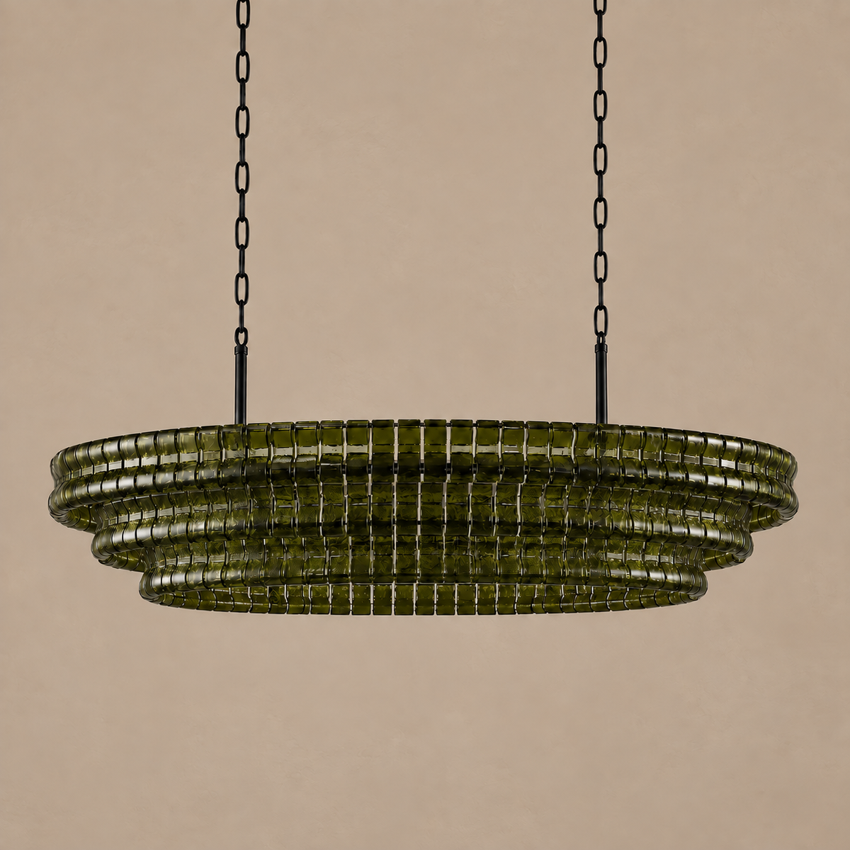 Bellatrix Long Chandelier | Green Curved Glass | CLND020G