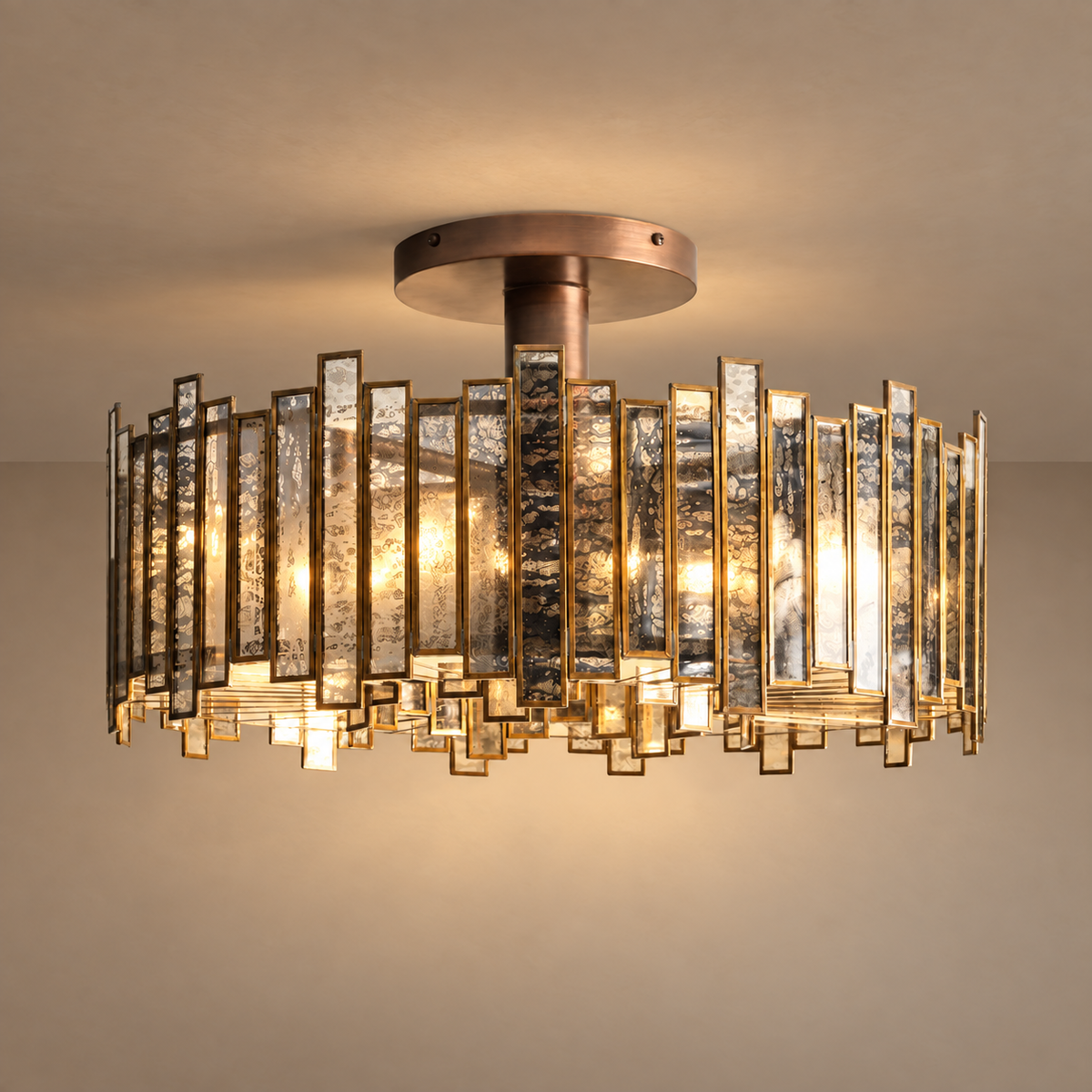 Specchio Antiquato Flush Mount | Antique Copper & Mirrored Glass | CLSPC2012
