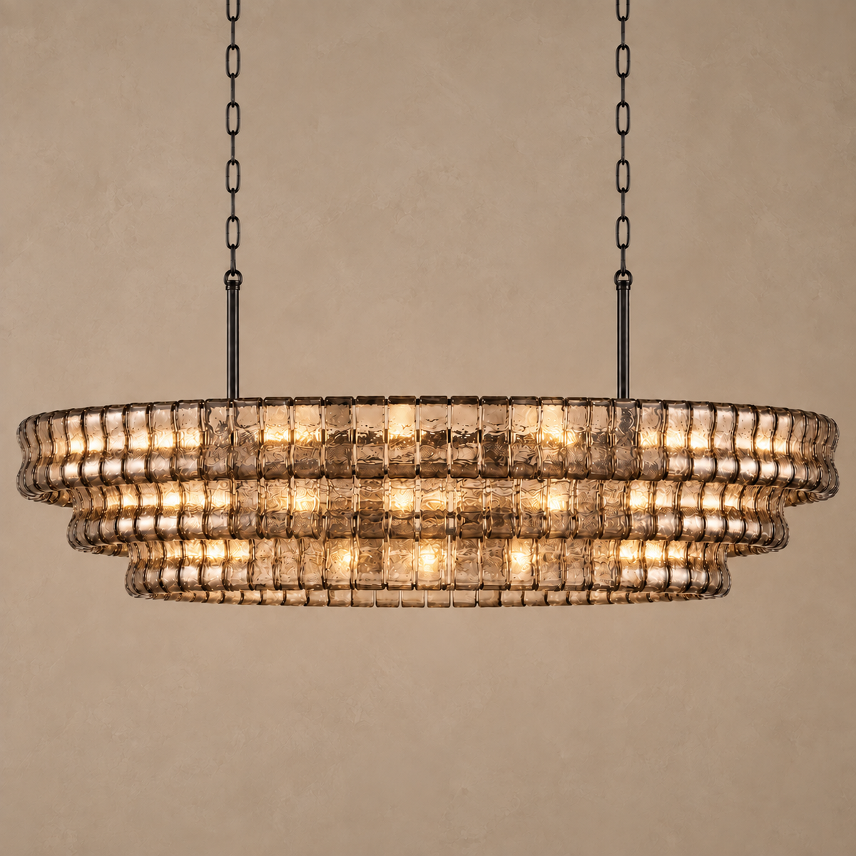 Bellatrix Long Chandelier | Amber Curved Glass | CLND019