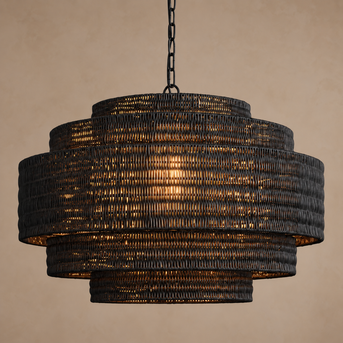 The Intreccio Tiered Rattan Chandelier | Black | CLINT-BK