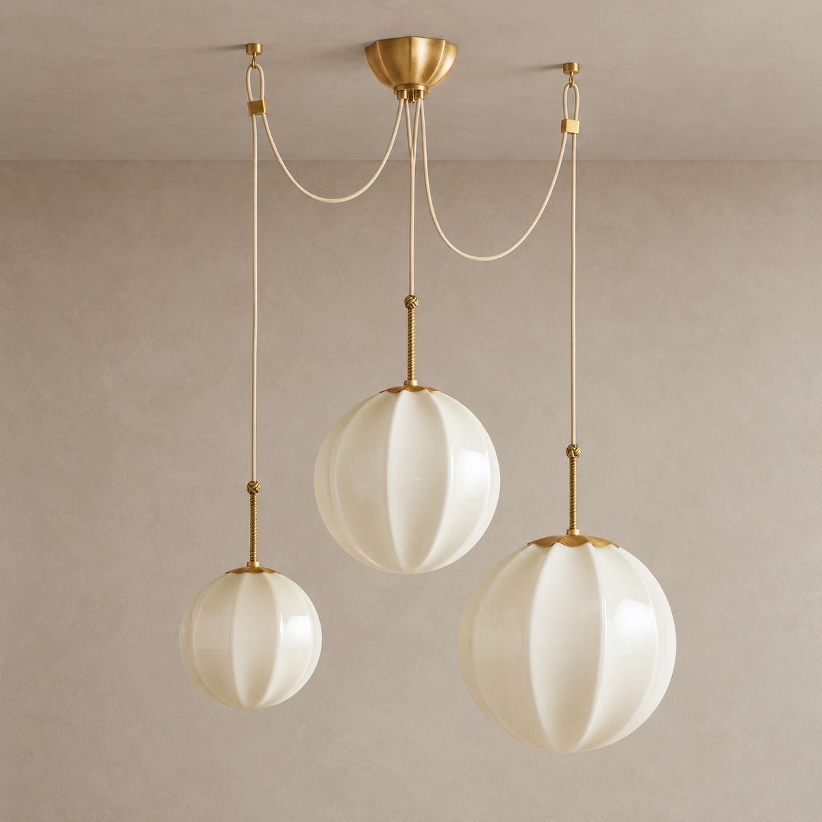 Ribbed Cream Glass Chandelier | Brass | CLRIB030CH