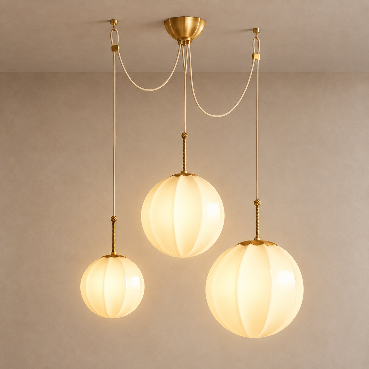 Ribbed Cream Glass Chandelier | Brass | CLRIB030CH