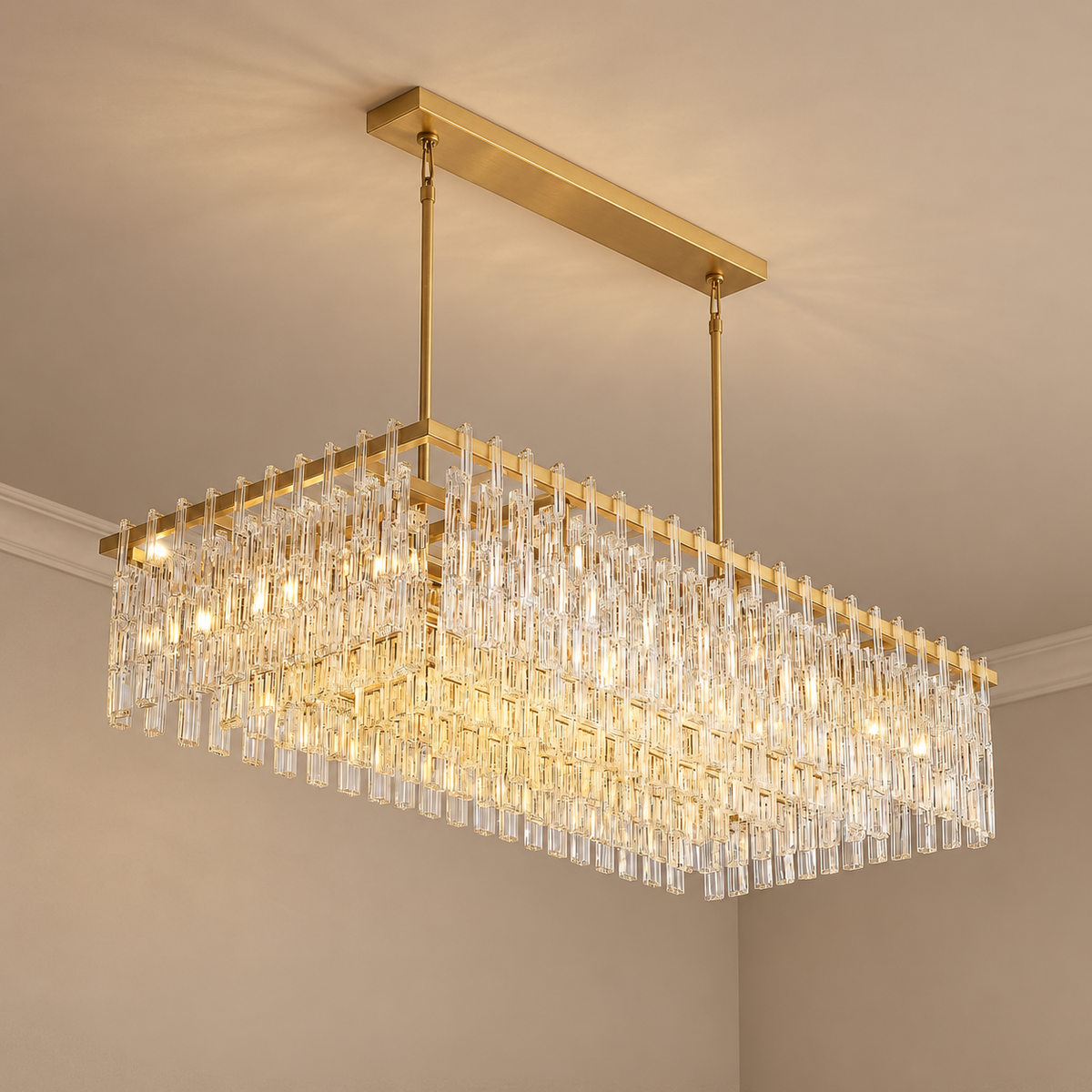 LAMPADARIO RETTANGOLARE IN CRISTALLO TAGLIATO A MANO
