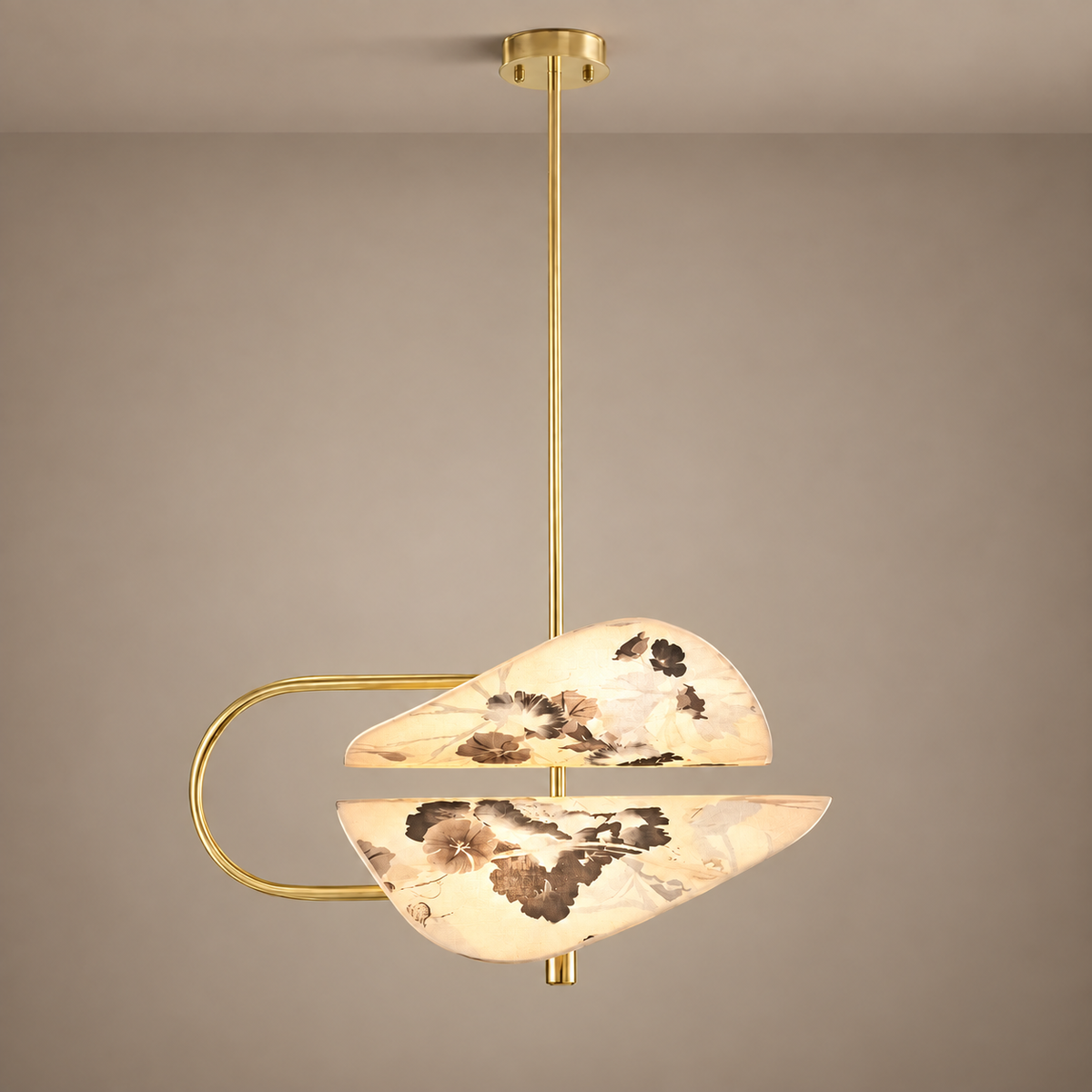 Floral Fabric & Brass Pendant | White | CLFTAKI550