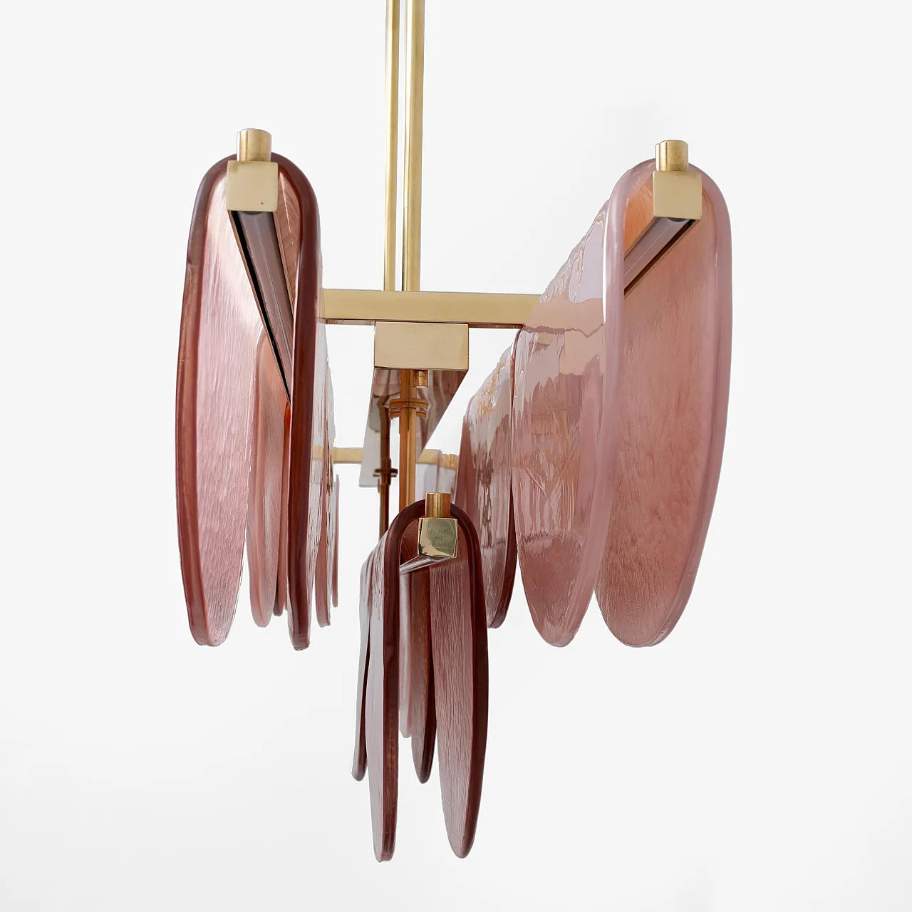 Petalo Linear Chandelier — Hand-Blown Burgundy Glass & Brass | CL89AGPET