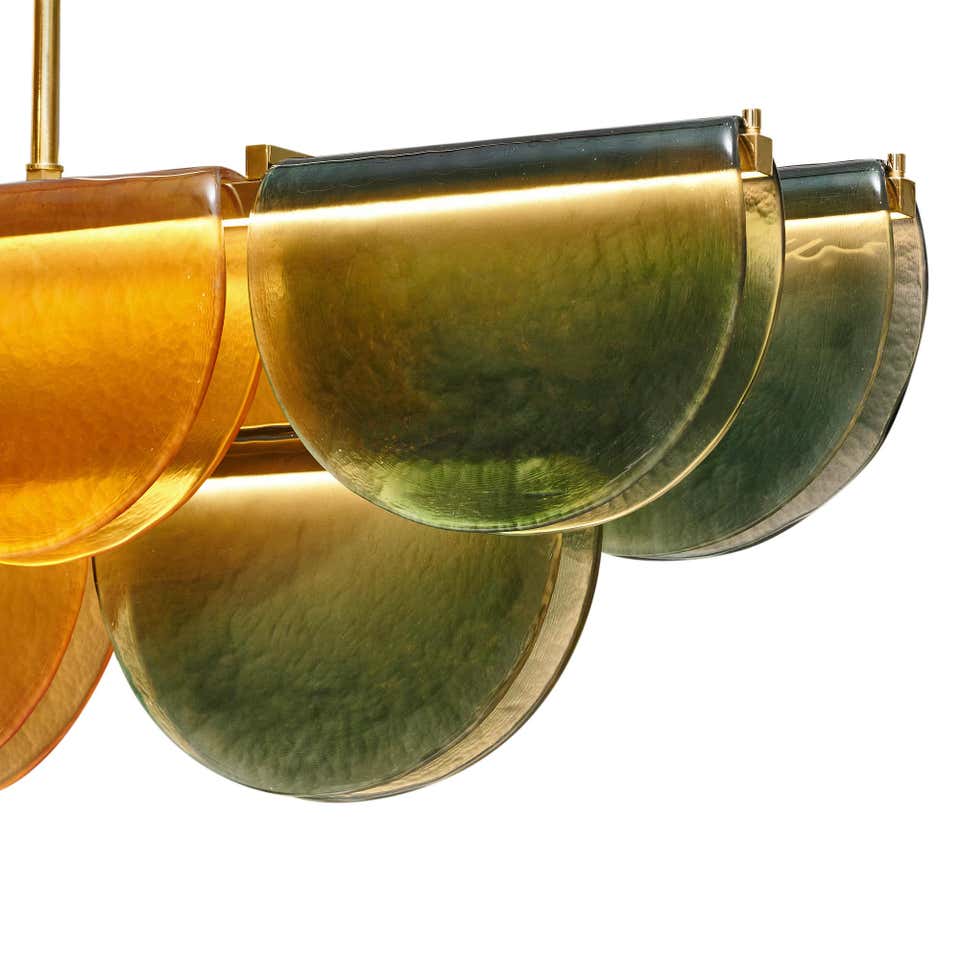 Petalo Linear Chandelier — Hand-Blown Olive Glass & Brass | CL89AGPETV