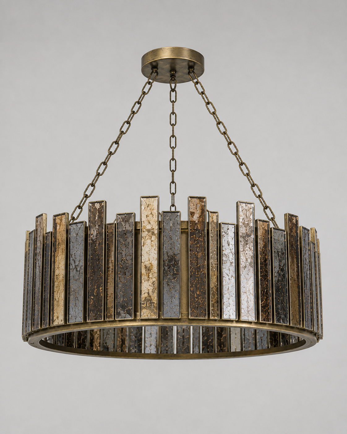The Solstice Drum Chandelier | Antique Mirrored Glass & Aged Brass